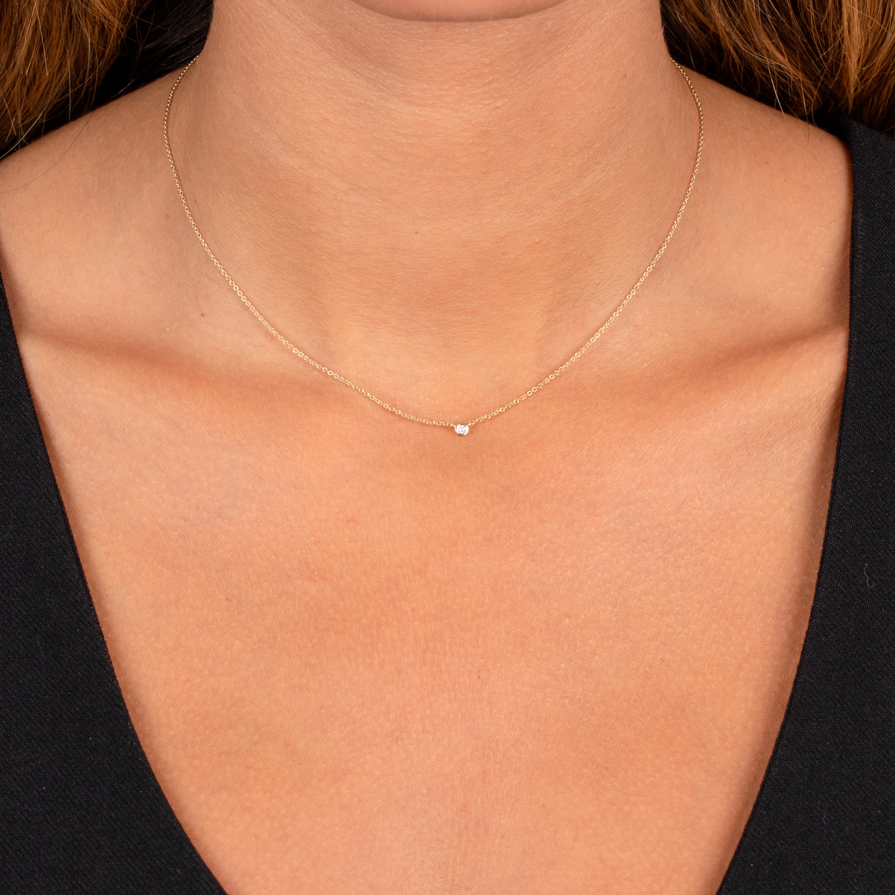  Diamond Tiny Bezel Necklace 14K - Adina's Jewels