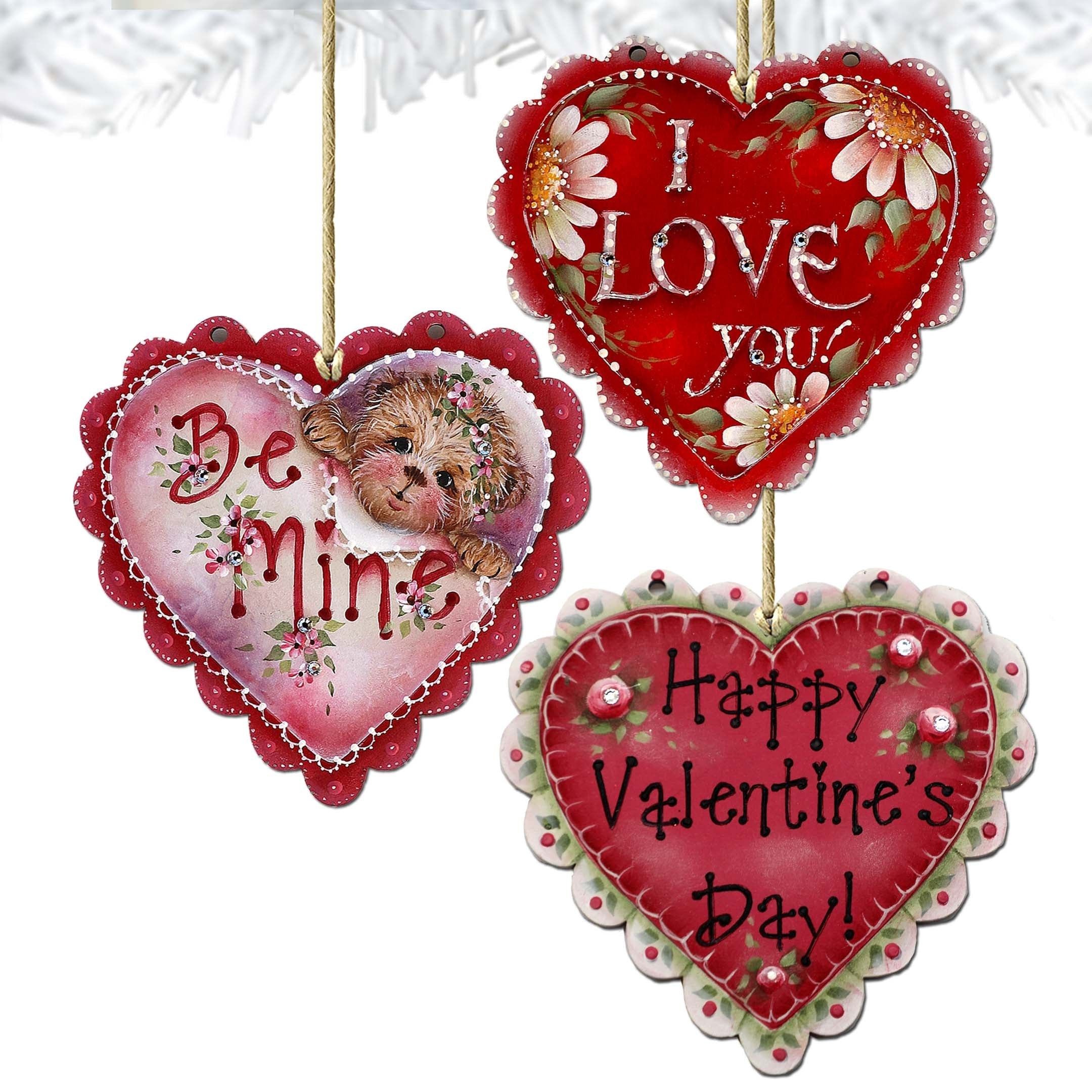 Hearts of Love Wooden Ornaments Set of 3 by G. Debrekht - Love Family Decor - 8091054-S3