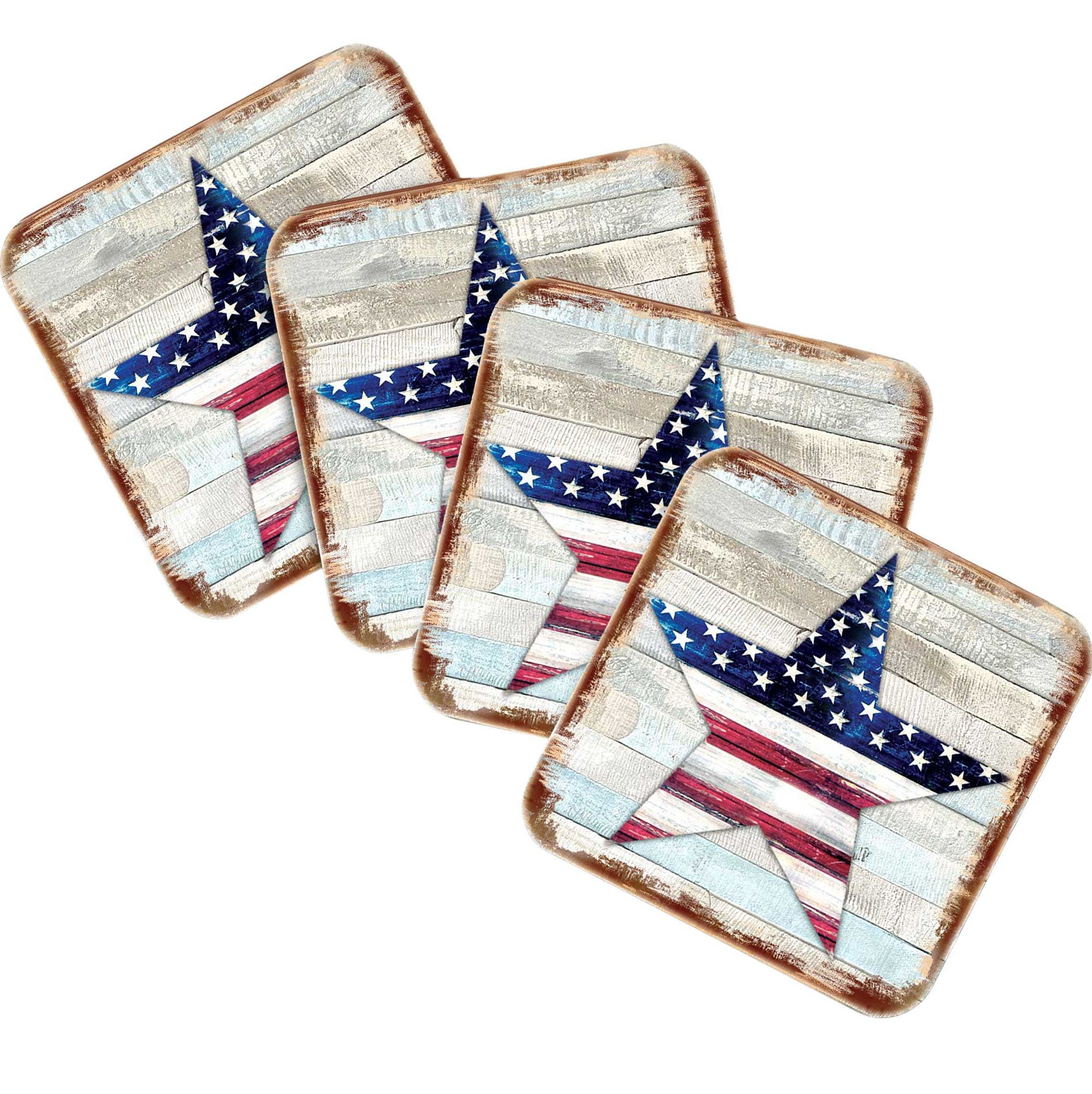 American Star Wooden Cork Coasters Gift Set of 4 by Nature Wonders - 898917C-S4