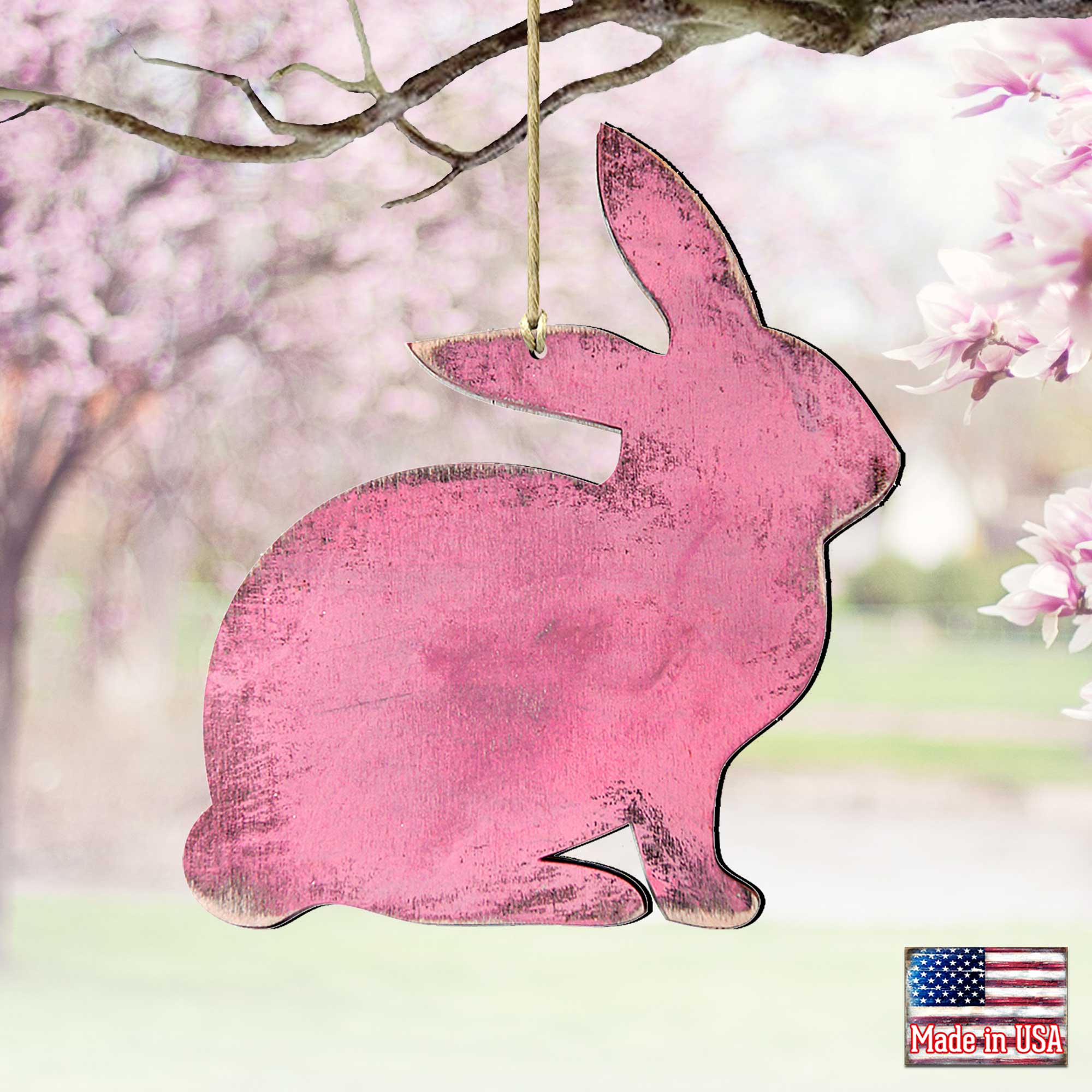 Pink Bunny Easter Wood Ornaments Pair - Designocracy - 81991341