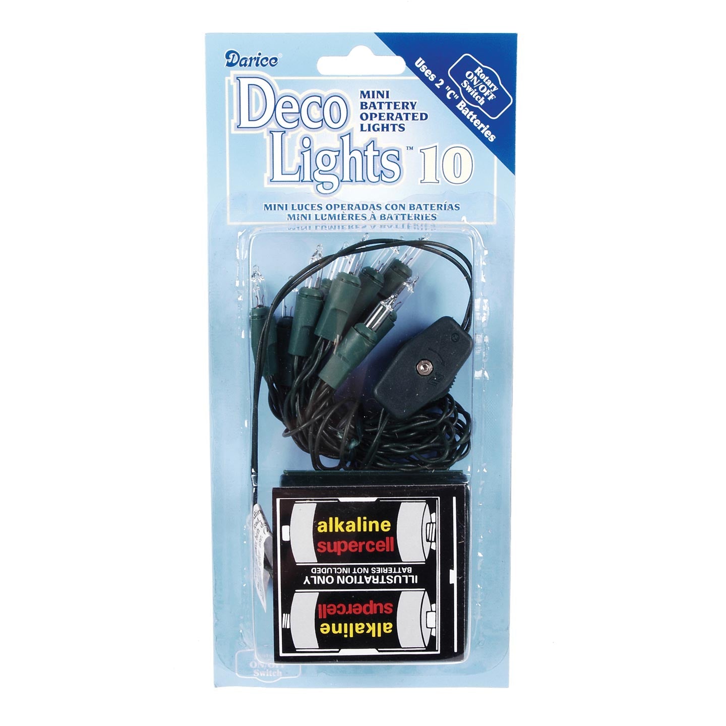 10 White Lights on Green Cord with Battery Pack