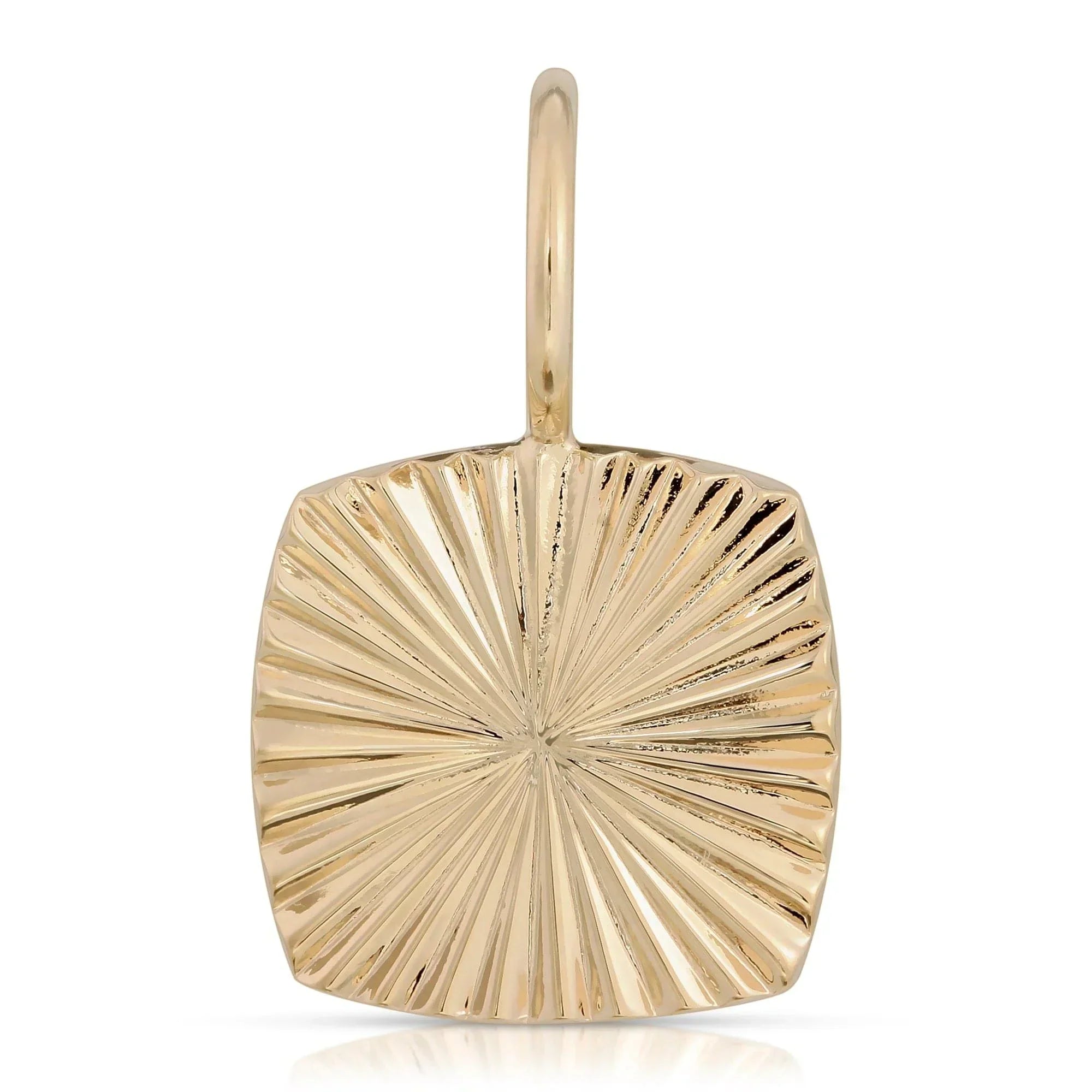 Gold square pendant with radiating lines from the Diana Charm collection