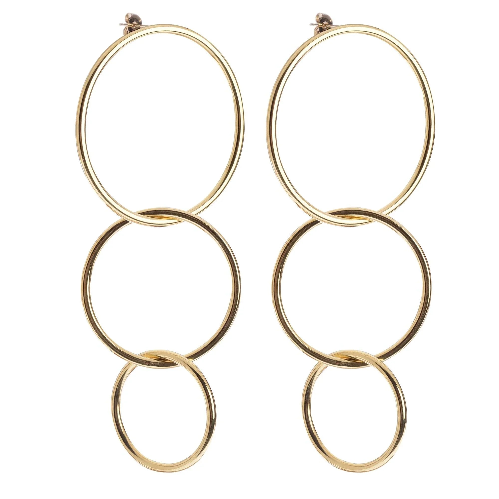 Gold hoop earrings from Triple Interlinking Circle Drop Earrings collection