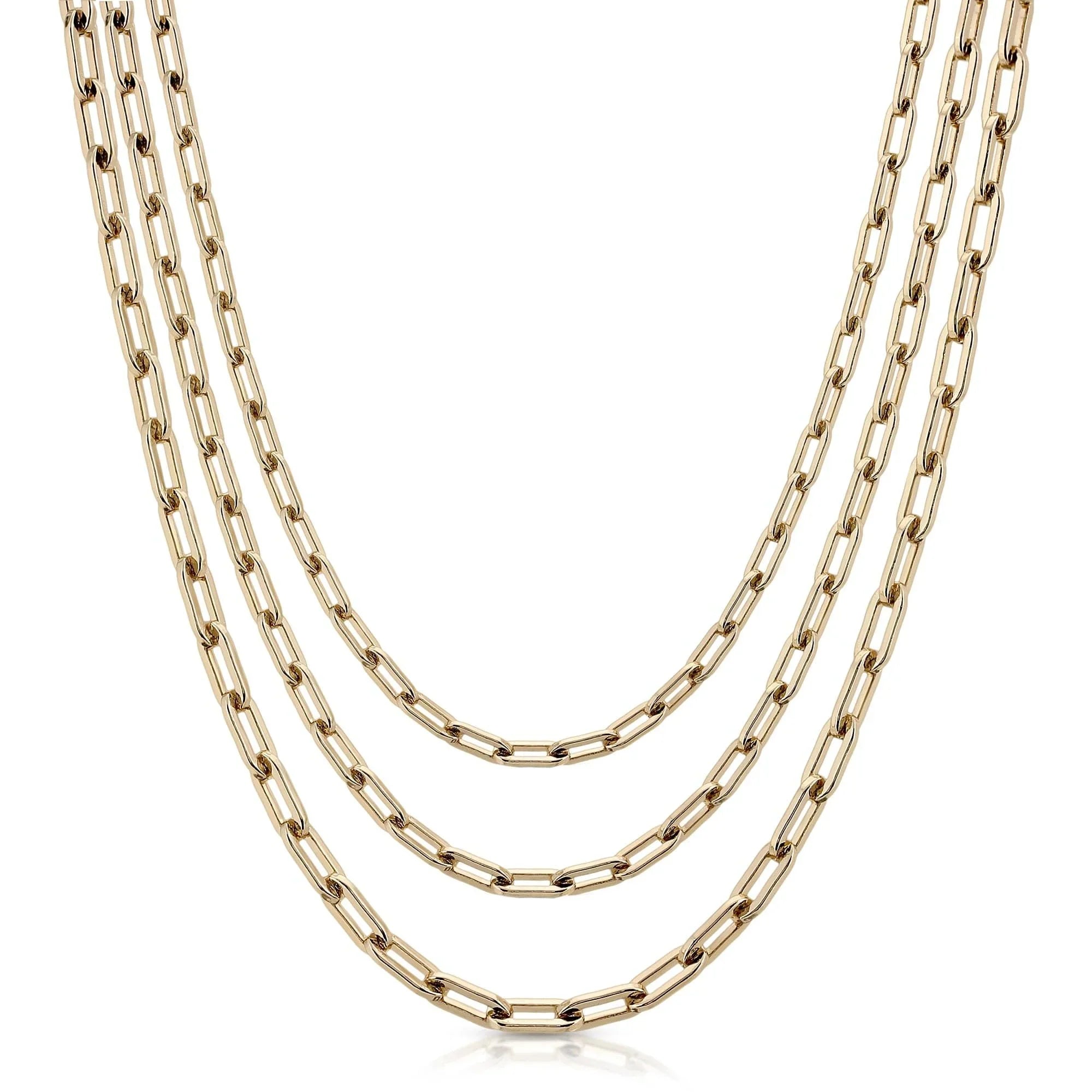 Three gold chain necklaces from the Triple Medium Link Chain Necklace collection