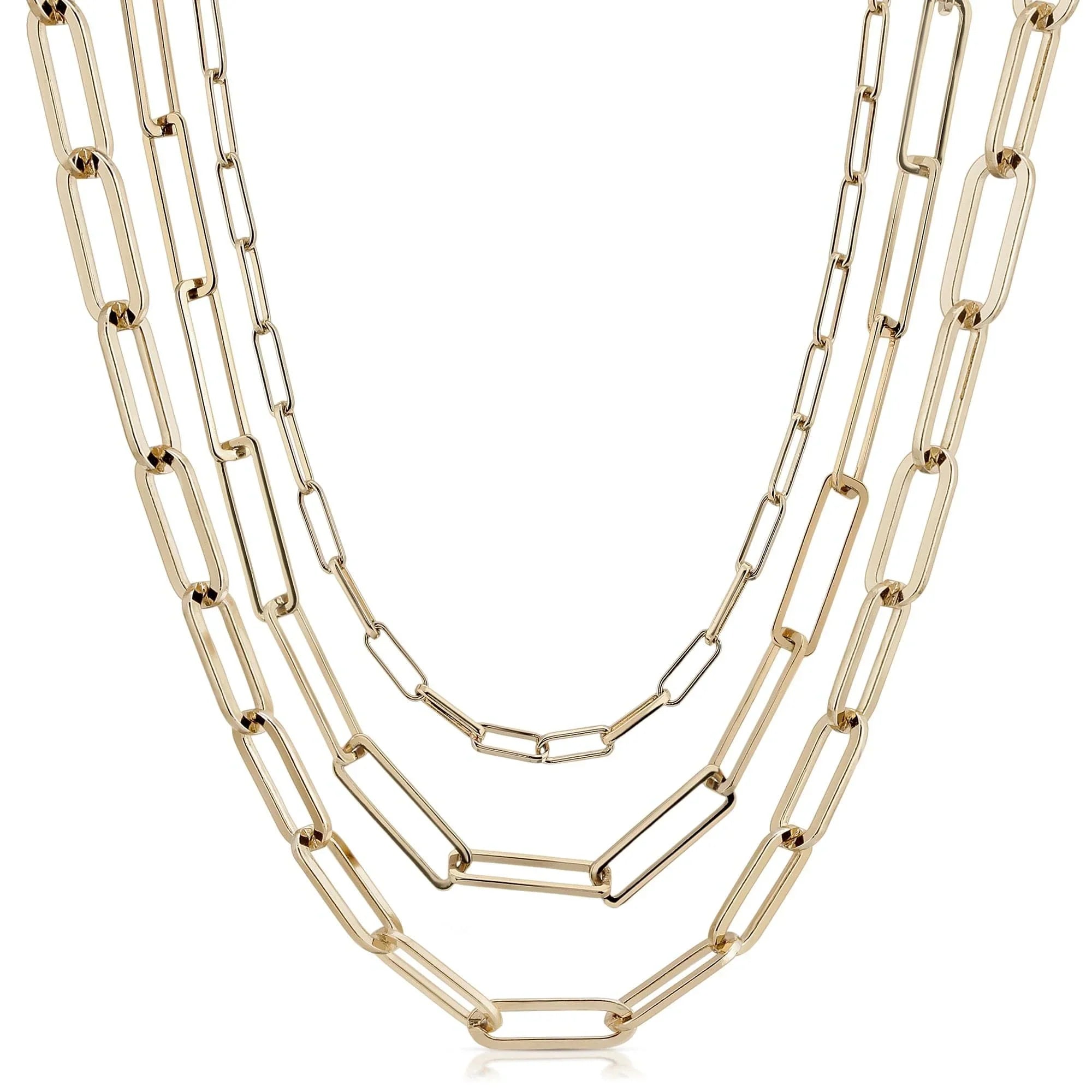 Triple Multi Layer Chain Necklace featuring a stylish three-strand gold chain