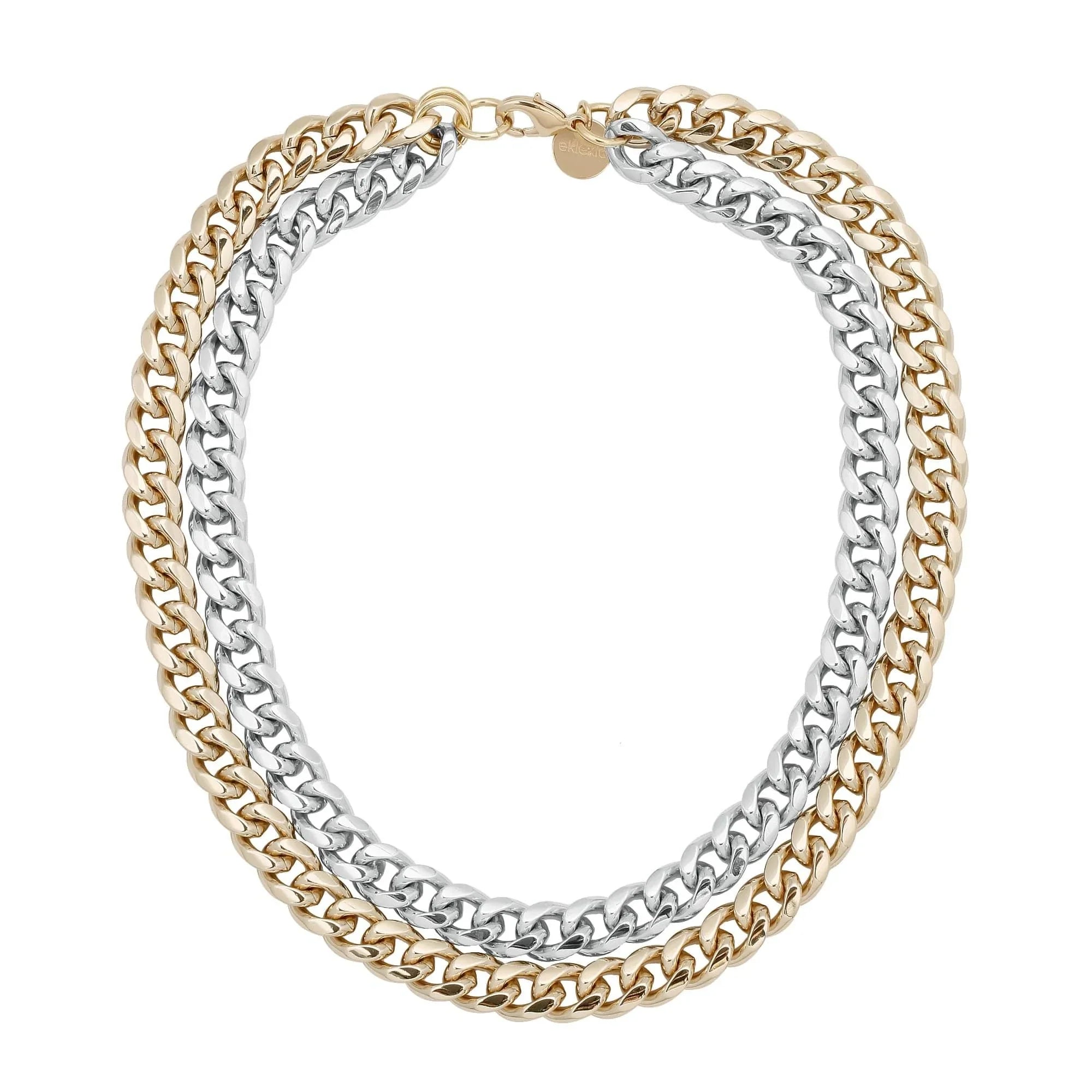 Three-strand gold and silver double curb chain necklace for stylish vibes