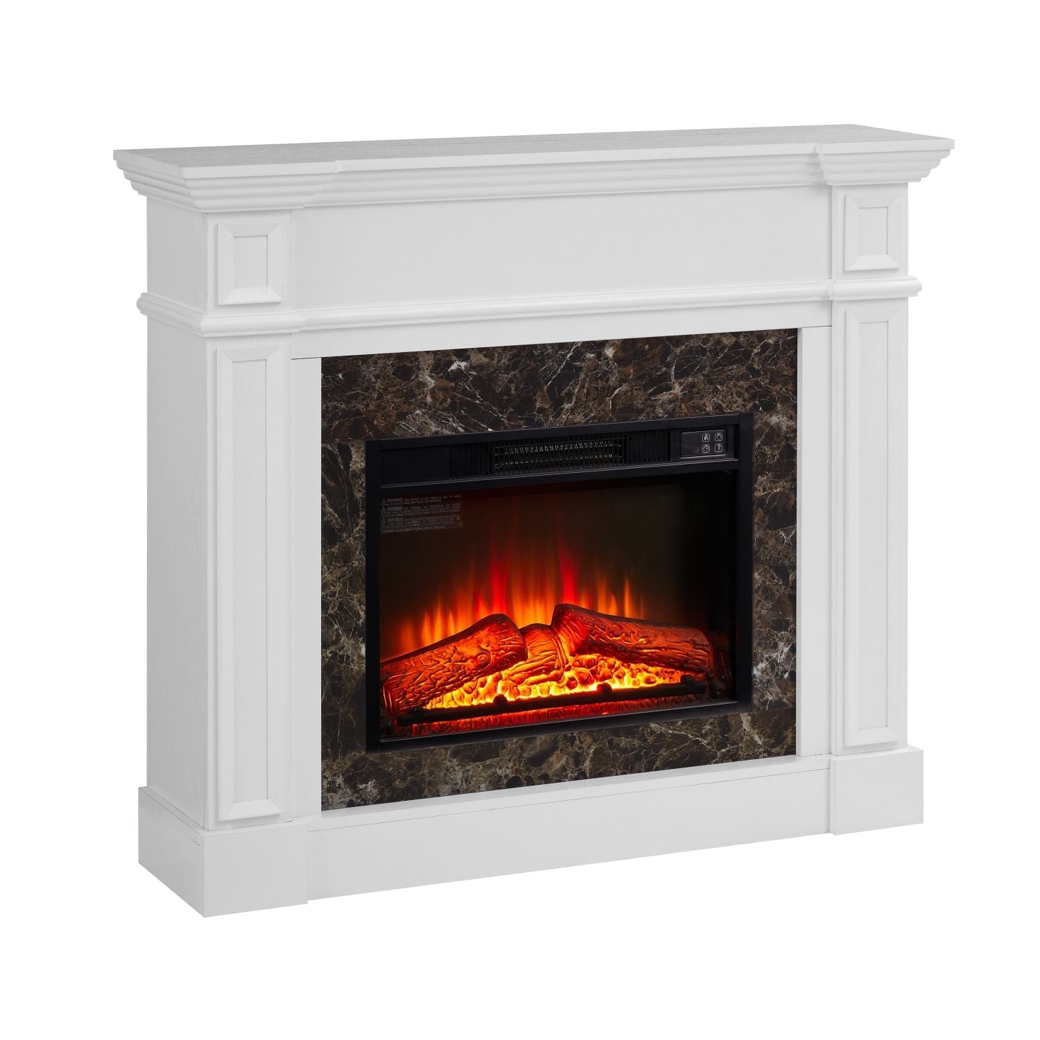 Electric Fireplace with Mantel, Fireplace Mantel, Fireplace Heater Freestanding, Realistic Stacked Stone Surround with Remote Control Timer LED Flame, White, 45.66"W*11.8"D*40"H