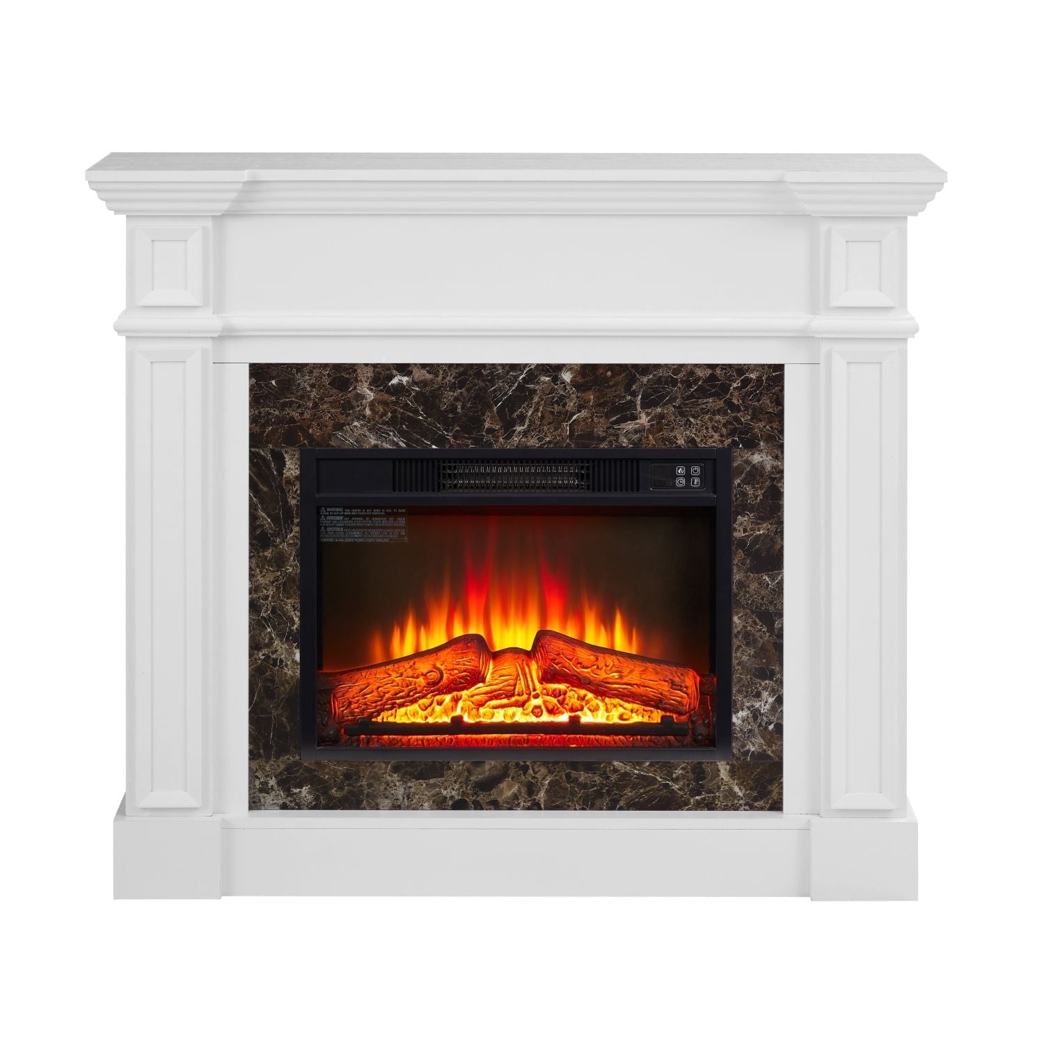 Electric Fireplace with Mantel, Fireplace Mantel, Fireplace Heater Freestanding, Realistic Stacked Stone Surround with Remote Control Timer LED Flame, White, 45.66"W*11.8"D*40"H