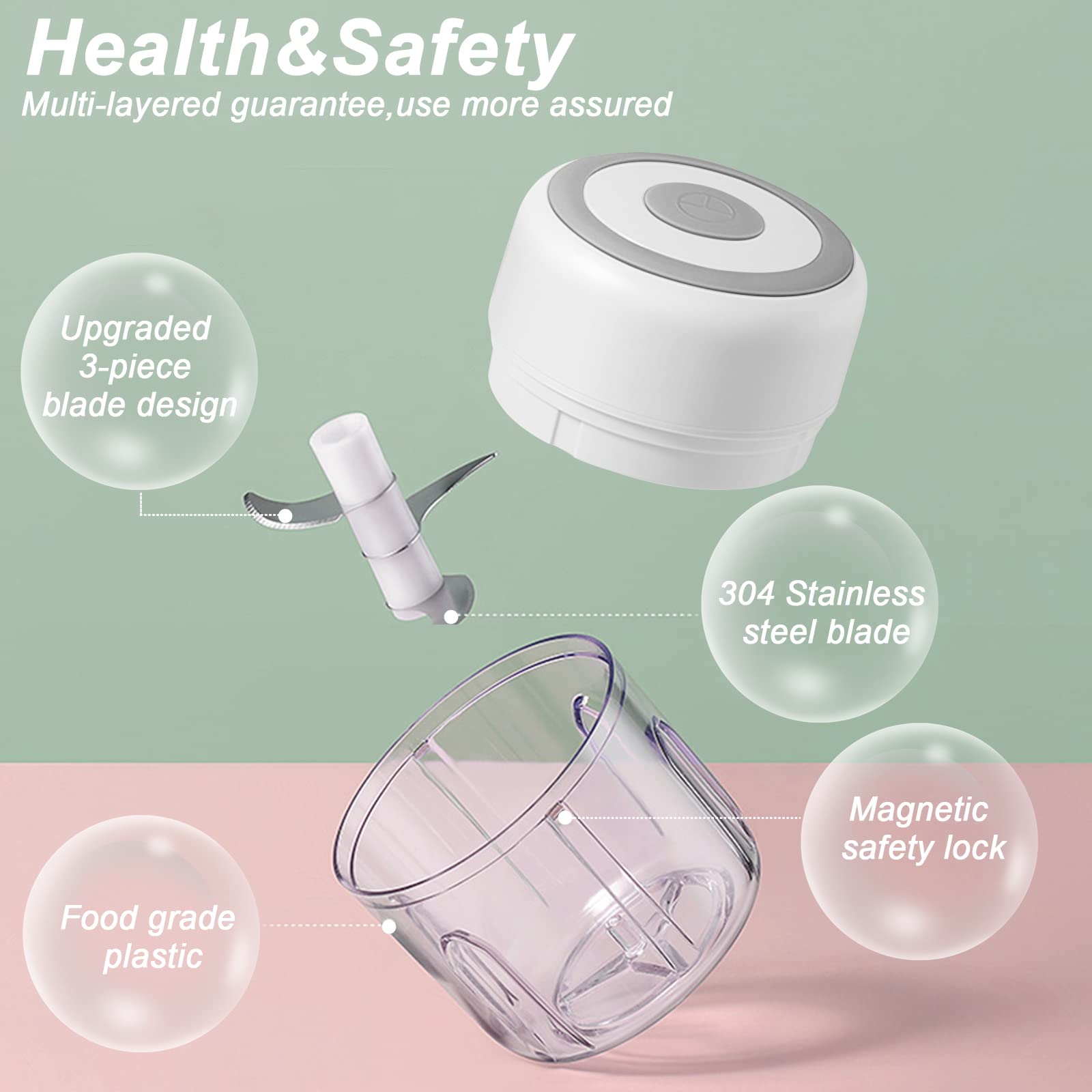 Electric Mini Garlic Chopper, 100ML Food Chopper Garlic Mincer USB, Vegetable Chopper, Onion Chopper, Portable Small Food Processor for Garlic, Ginger, Chili, Vegetables