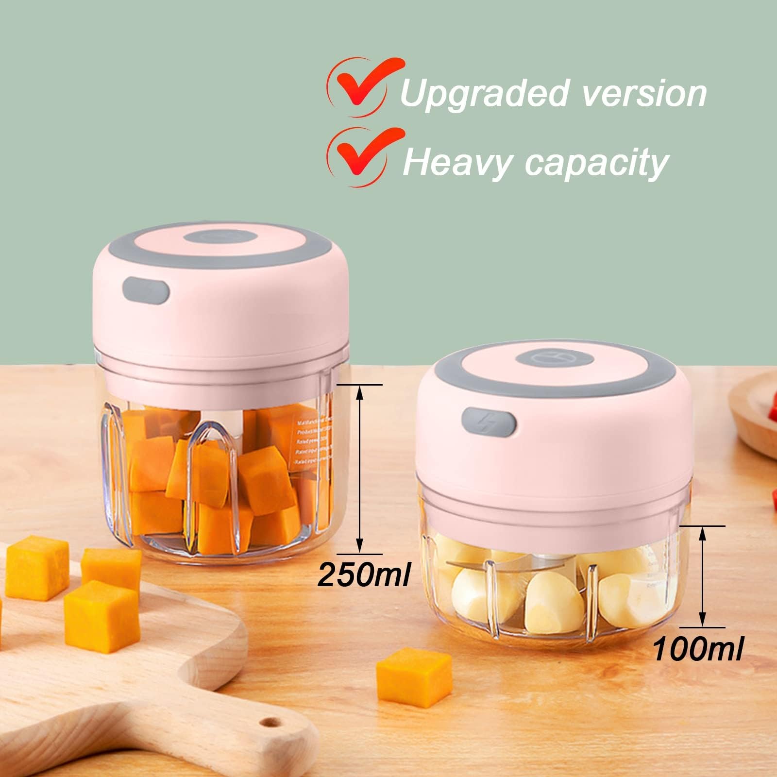 Electric Mini Garlic Chopper, 100ML Food Chopper Garlic Mincer USB, Vegetable Chopper, Onion Chopper, Portable Small Food Processor for Garlic, Ginger, Chili, Vegetables