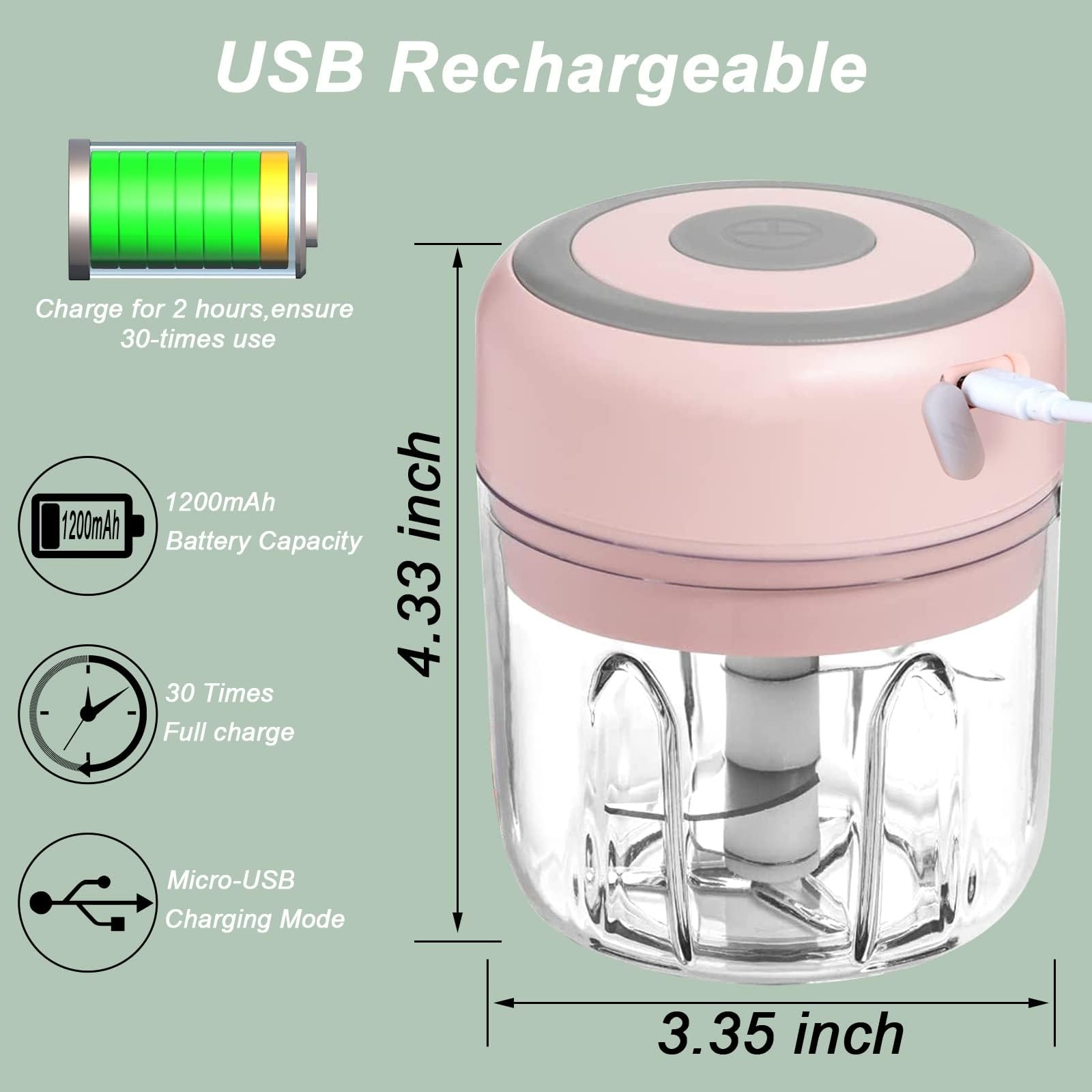 Electric Mini Garlic Chopper, 100ML Food Chopper Garlic Mincer USB, Vegetable Chopper, Onion Chopper, Portable Small Food Processor for Garlic, Ginger, Chili, Vegetables
