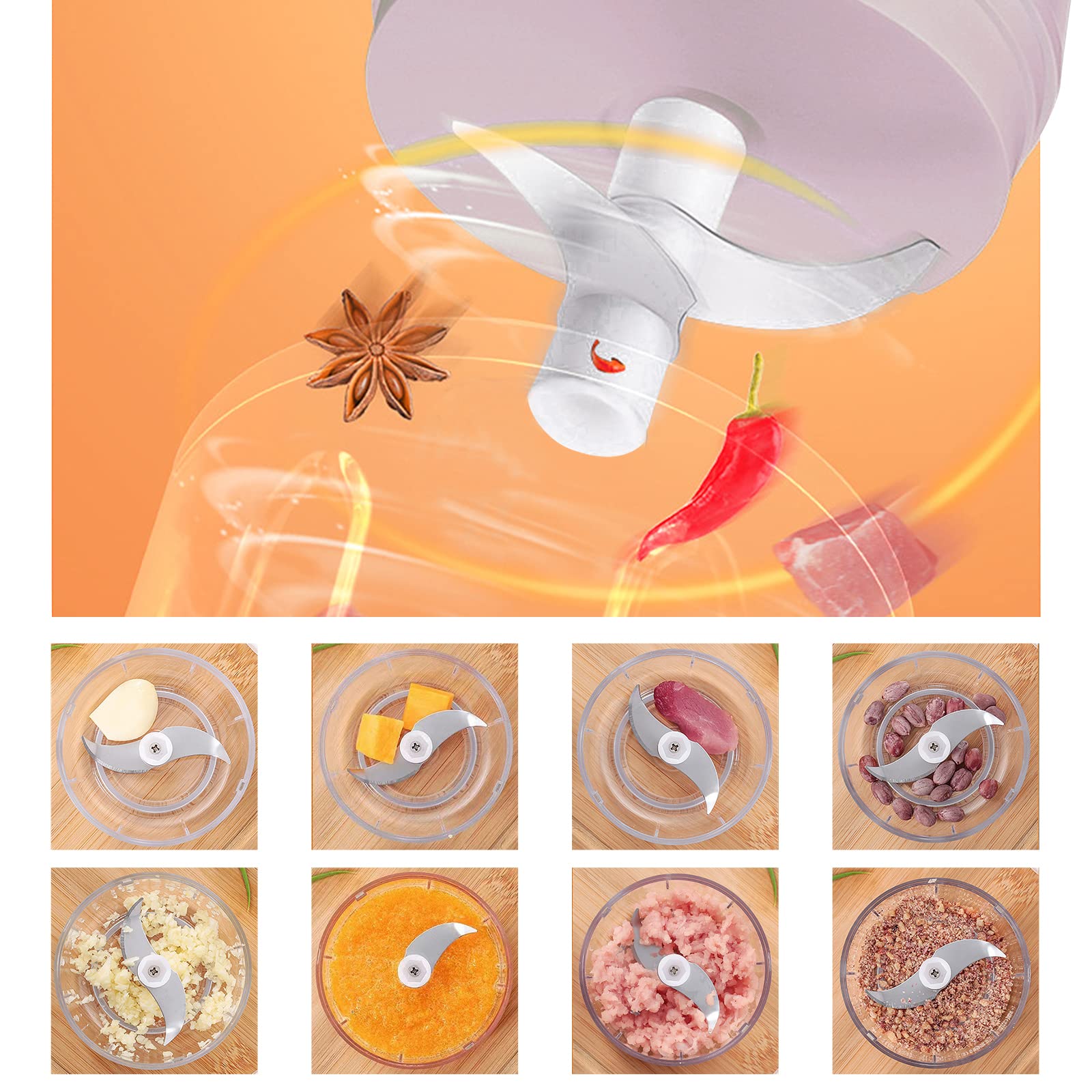 Electric Mini Garlic Chopper, 100ML Food Chopper Garlic Mincer USB, Vegetable Chopper, Onion Chopper, Portable Small Food Processor for Garlic, Ginger, Chili, Vegetables