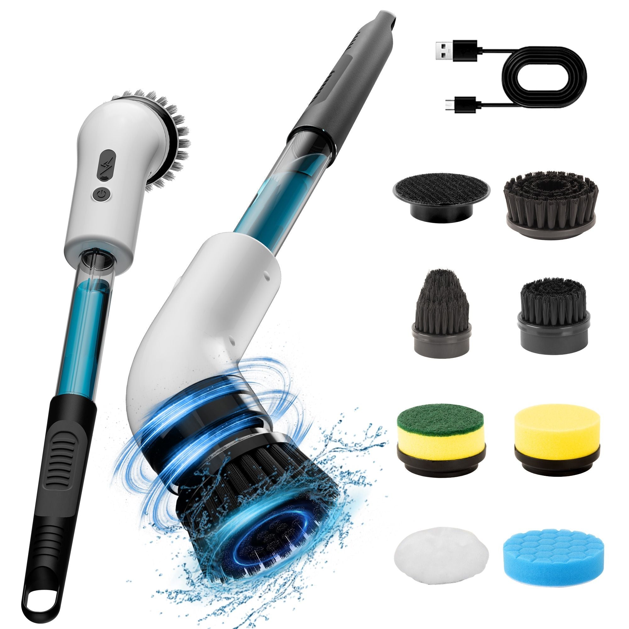 Electric Self Rotating Cleaning Brush, Waterproof Rotating Washer, Can Add Cleaning Solution,Replaceable with 5/7/9 Brush Heads, Suitable for Multifunctional, With 2 Adjustable Speeds