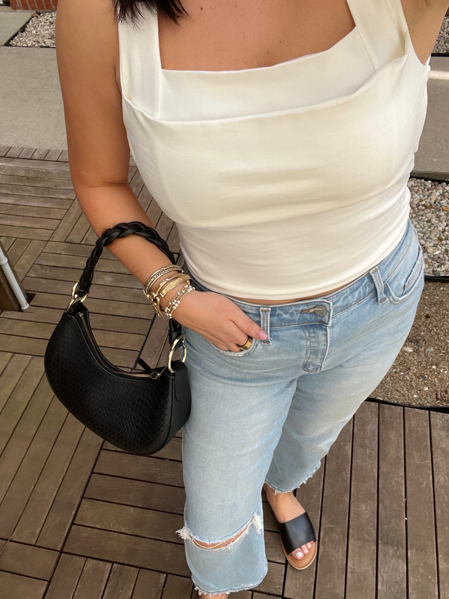 Elegant Double Layer Square Neck Tank Top - Ivory - FINAL SALE