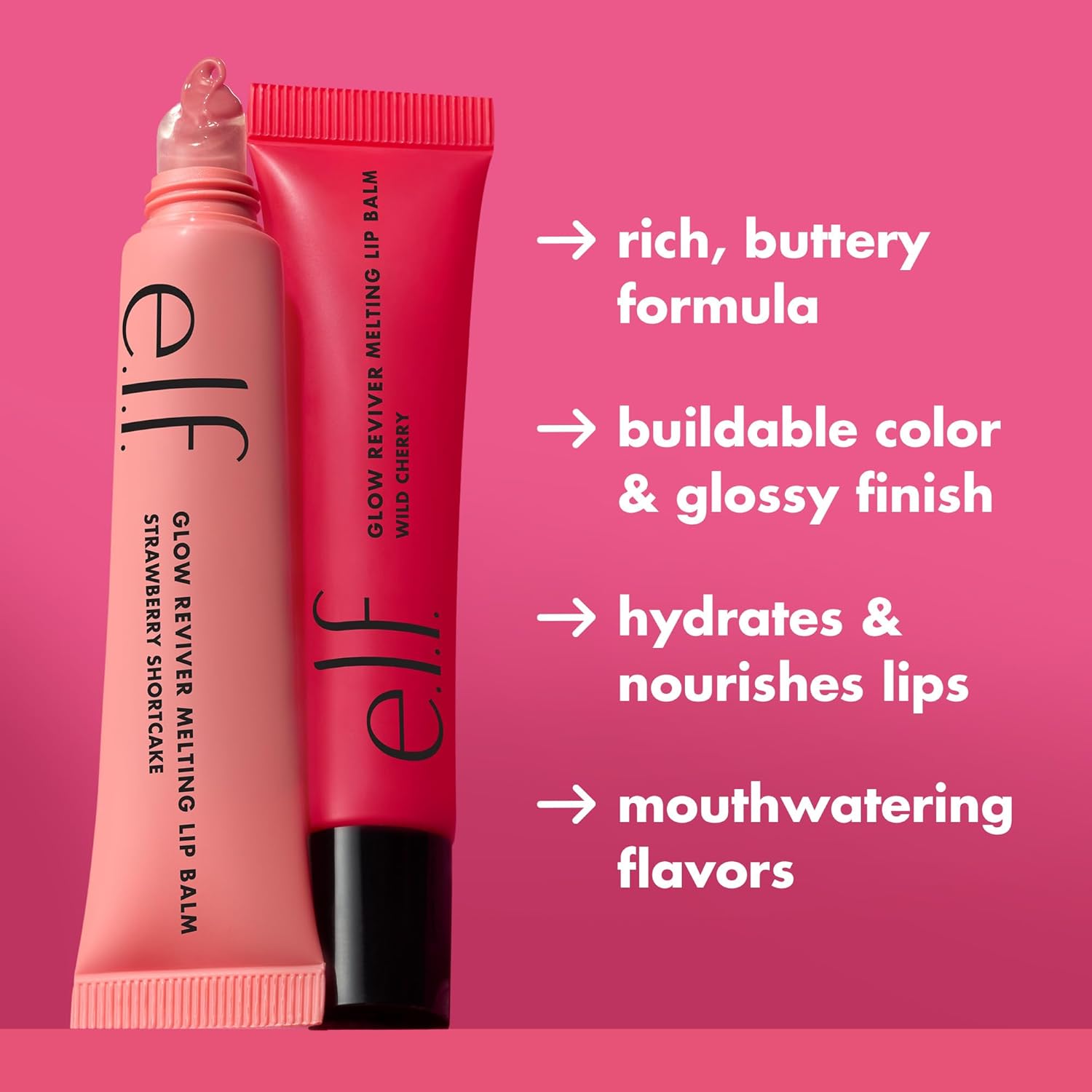e.l.f. Glow Reviver Melting Lip Balm, Hydrating Tinted Lip Balm For A Glossy Finish & Soft, Supple Lips, Vegan & Cruelty-Free, Strawberry Shortcake