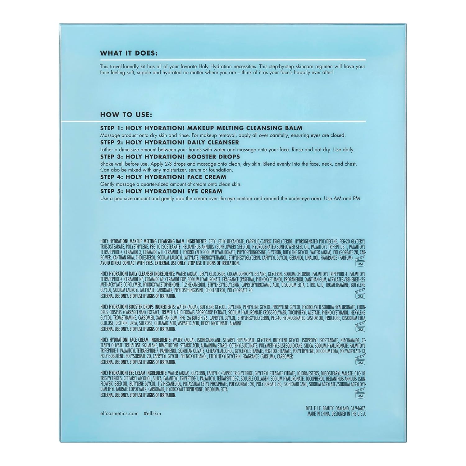 e.l.f. SKIN Holy Hydration! Hydrated Ever After Skincare Mini Kit, Cleanser, Makeup Remover, Moisturiser & Eye Cream For Hydrating Skin, Airplane-Friendly Sizes