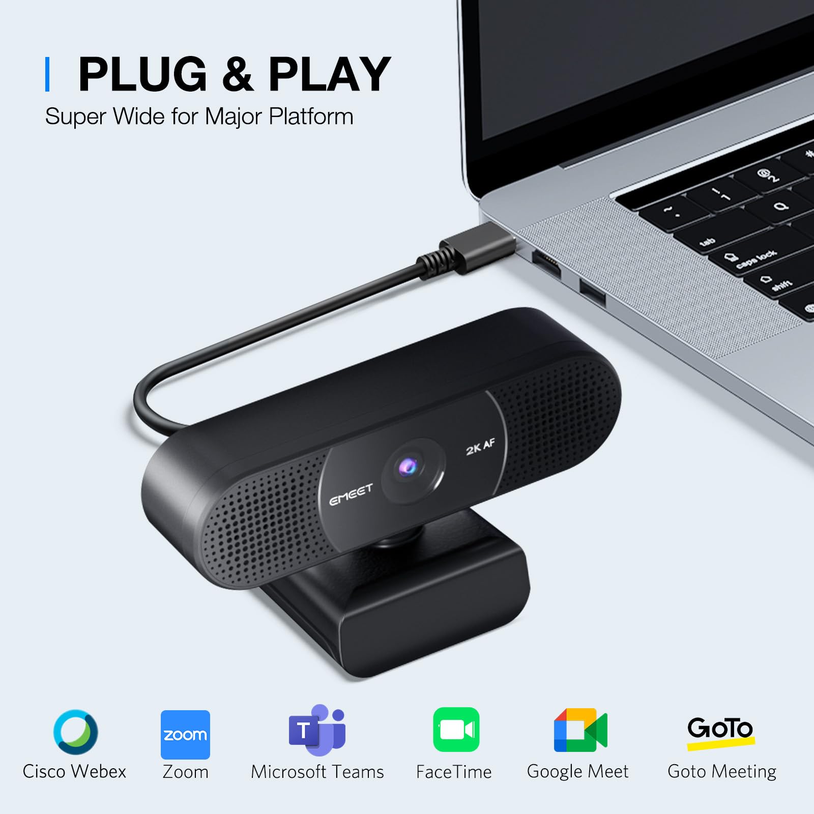 EMEET 1080P Webcam with Microphone, C960 Web Camera, 2 Mics, 90° FOV, USB Type-A & A-to-C Adapter, Plug&Play Computer Camera for Online Calling/Conferencing, Zoom/Teams/Facetime/YouTube, 2025 Version