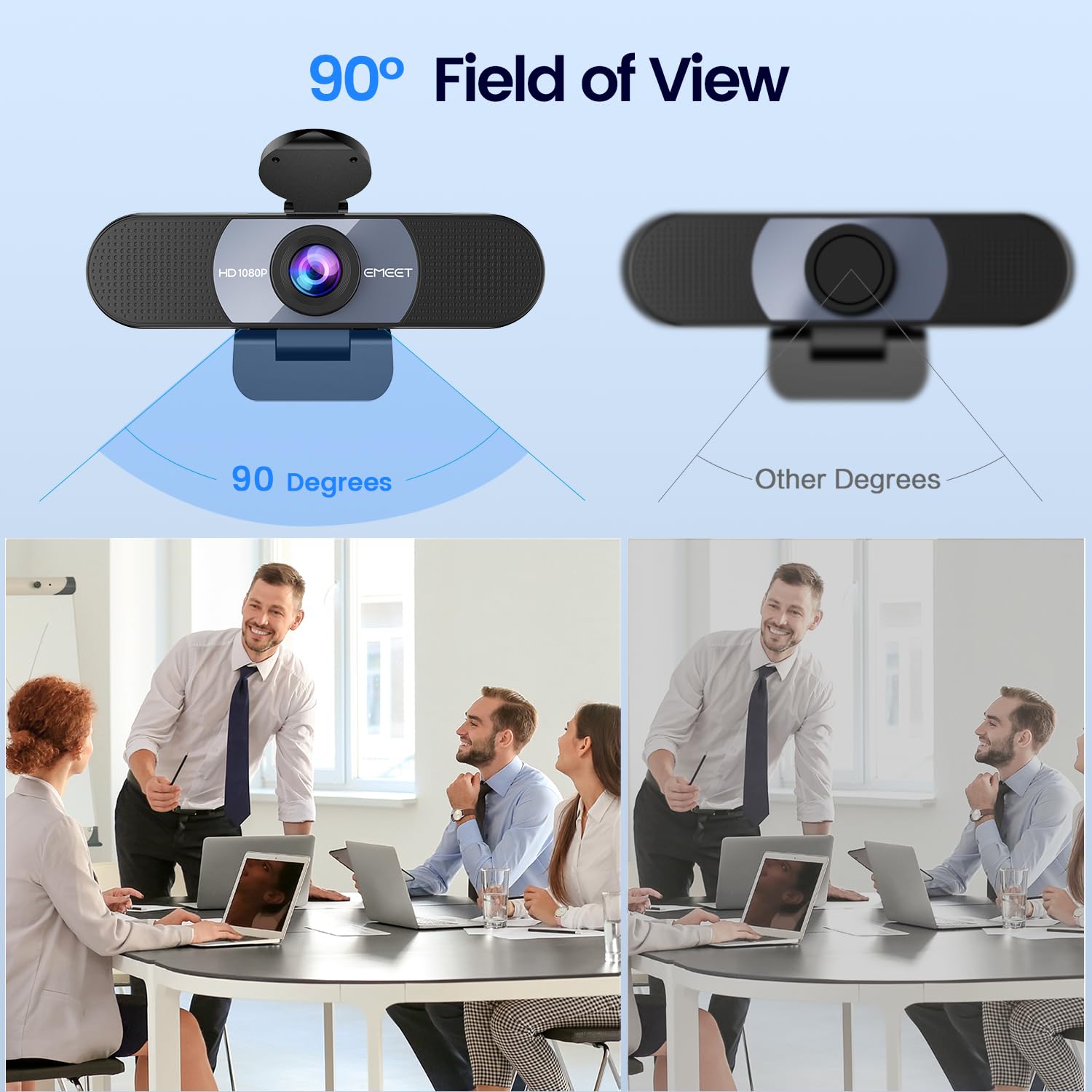 EMEET 1080P Webcam with Microphone, C960 Web Camera, 2 Mics, 90° FOV, USB Type-A & A-to-C Adapter, Plug&Play Computer Camera for Online Calling/Conferencing, Zoom/Teams/Facetime/YouTube, 2025 Version