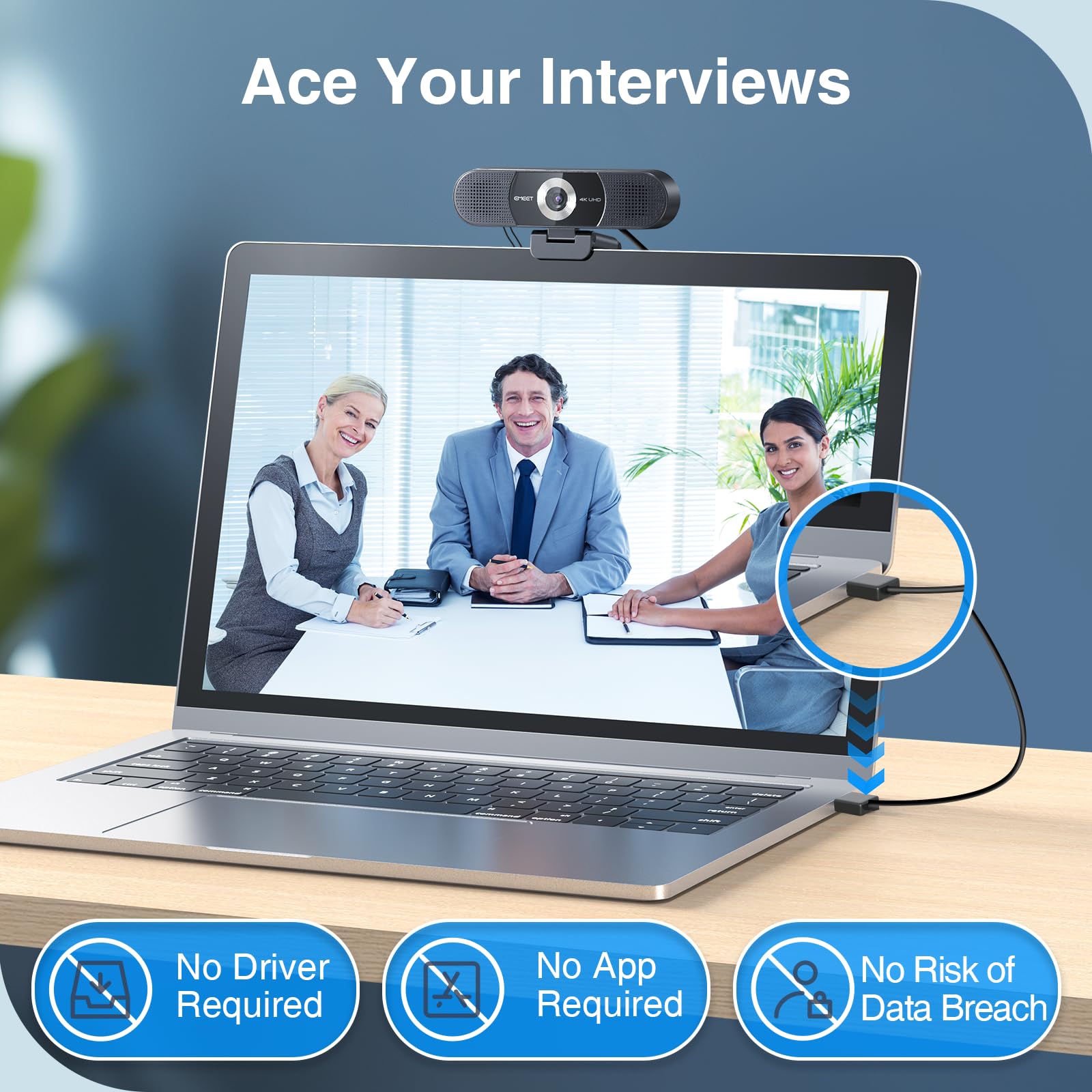 EMEET 1080P Webcam with Microphone, C960 Web Camera, 2 Mics, 90° FOV, USB Type-A & A-to-C Adapter, Plug&Play Computer Camera for Online Calling/Conferencing, Zoom/Teams/Facetime/YouTube, 2025 Version