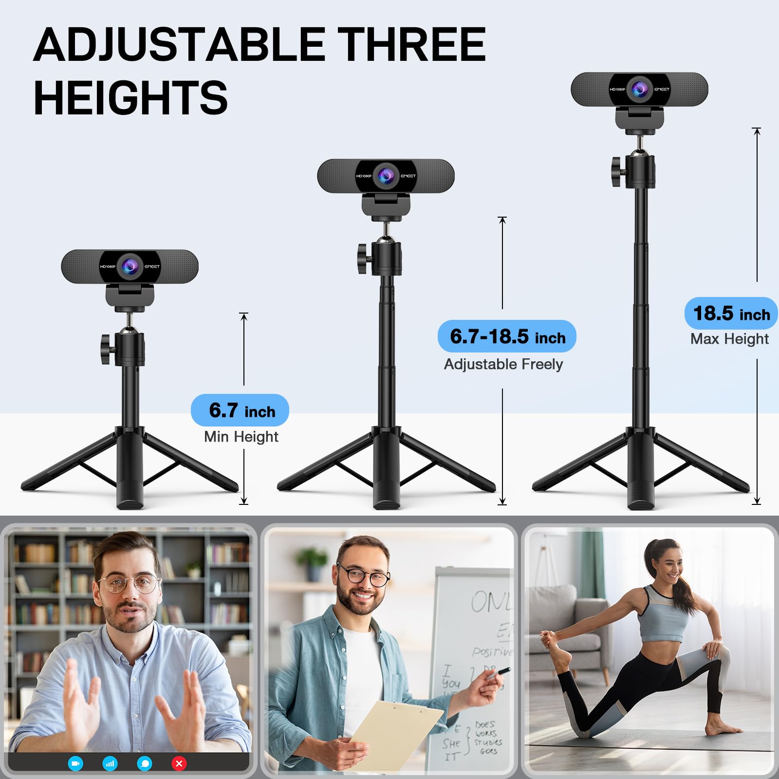 EMEET 1080P Webcam with Microphone, C960 Web Camera, 2 Mics, 90° FOV, USB Type-A & A-to-C Adapter, Plug&Play Computer Camera for Online Calling/Conferencing, Zoom/Teams/Facetime/YouTube, 2025 Version