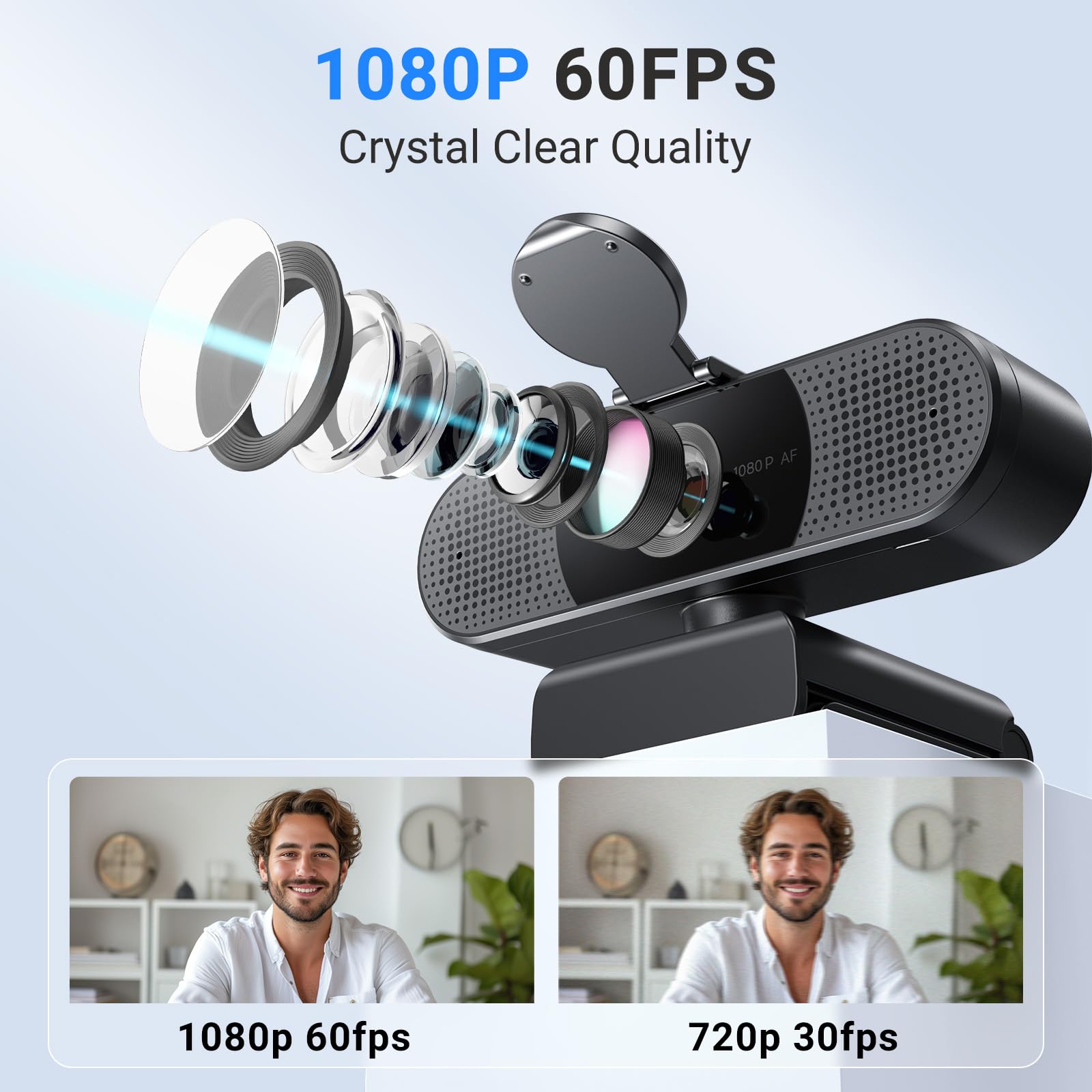 EMEET 1080P Webcam with Microphone, C960 Web Camera, 2 Mics, 90° FOV, USB Type-A & A-to-C Adapter, Plug&Play Computer Camera for Online Calling/Conferencing, Zoom/Teams/Facetime/YouTube, 2025 Version