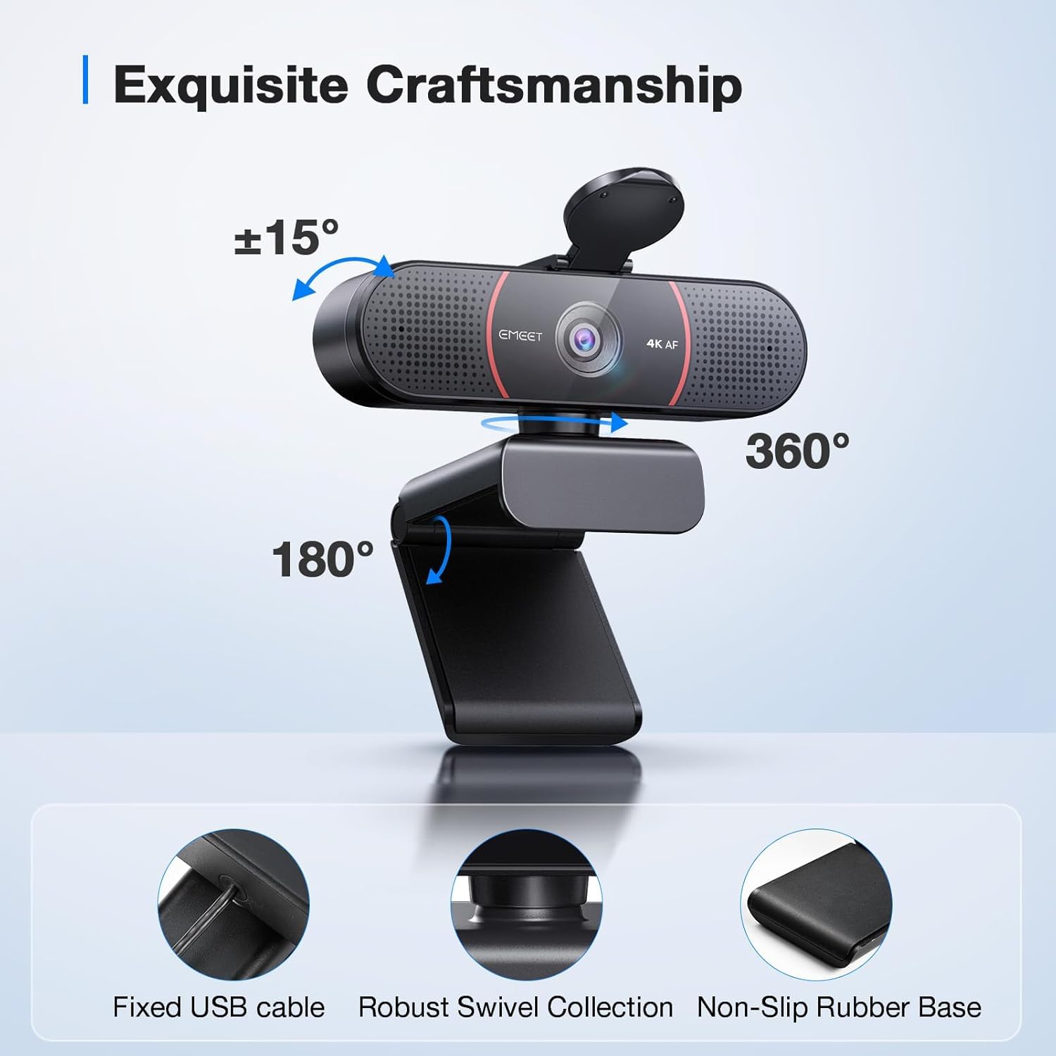 EMEET 1080P Webcam with Microphone, C960 Web Camera, 2 Mics, 90° FOV, USB Type-A & A-to-C Adapter, Plug&Play Computer Camera for Online Calling/Conferencing, Zoom/Teams/Facetime/YouTube, 2025 Version