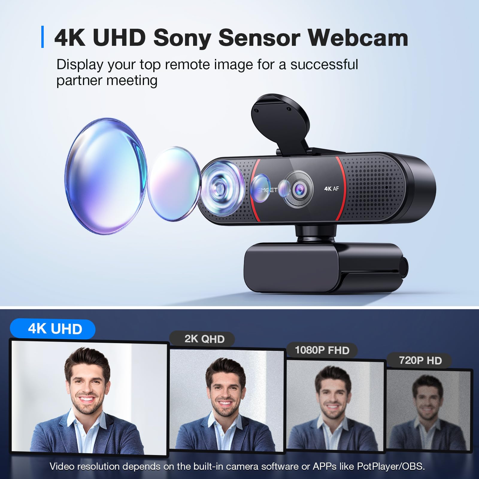 EMEET 1080P Webcam with Microphone, C960 Web Camera, 2 Mics, 90° FOV, USB Type-A & A-to-C Adapter, Plug&Play Computer Camera for Online Calling/Conferencing, Zoom/Teams/Facetime/YouTube, 2025 Version