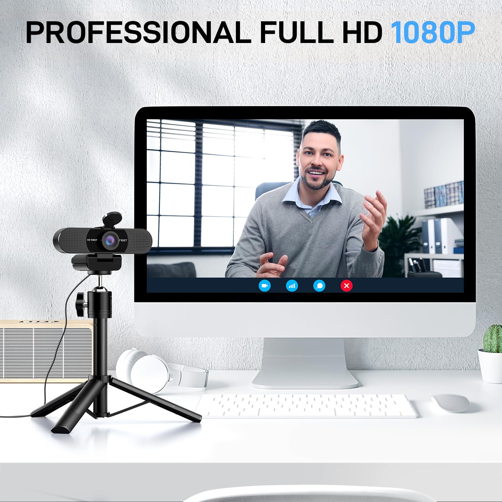 EMEET 1080P Webcam with Microphone, C960 Web Camera, 2 Mics, 90° FOV, USB Type-A & A-to-C Adapter, Plug&Play Computer Camera for Online Calling/Conferencing, Zoom/Teams/Facetime/YouTube, 2025 Version