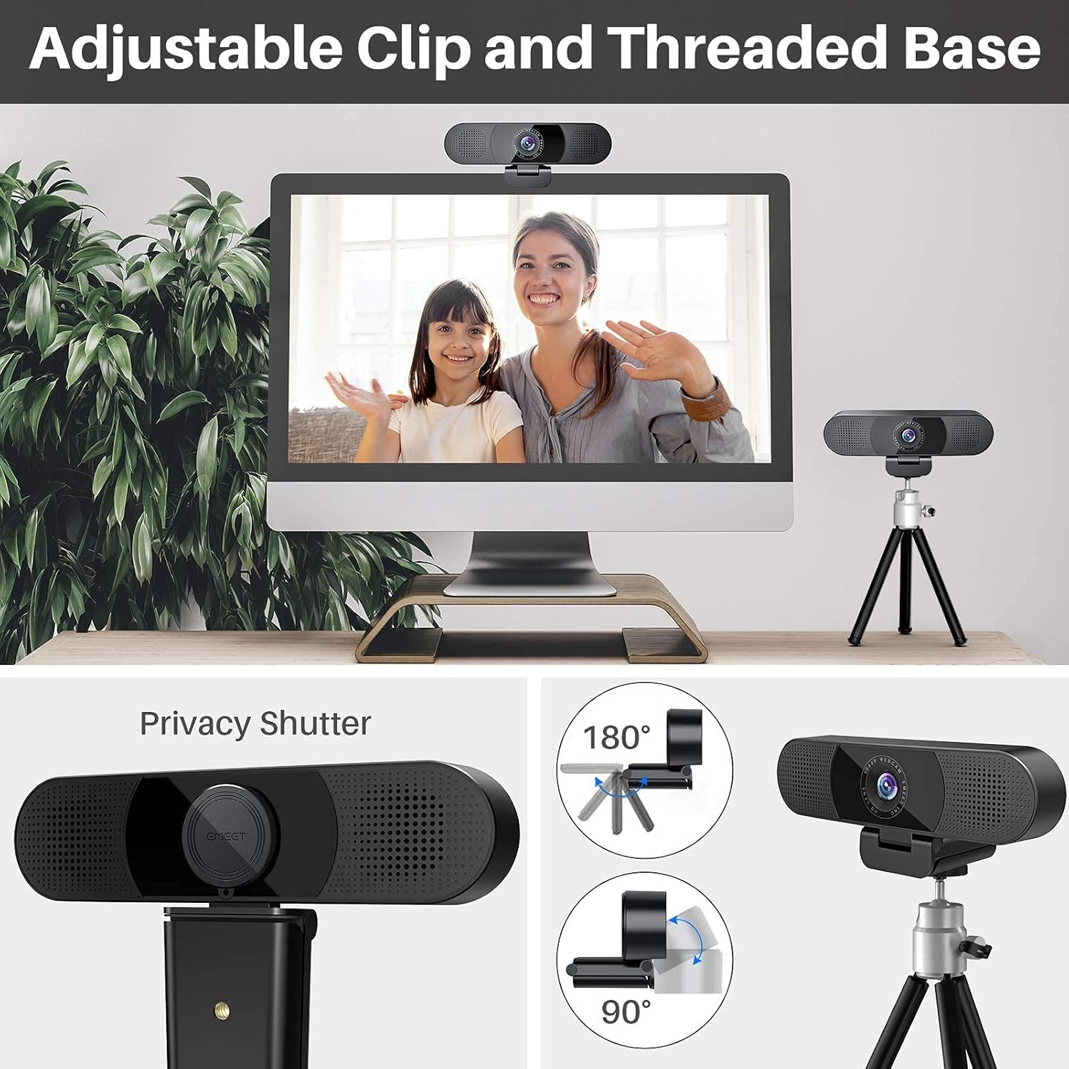 EMEET 1080P Webcam with Microphone, C960 Web Camera, 2 Mics, 90° FOV, USB Type-A & A-to-C Adapter, Plug&Play Computer Camera for Online Calling/Conferencing, Zoom/Teams/Facetime/YouTube, 2025 Version
