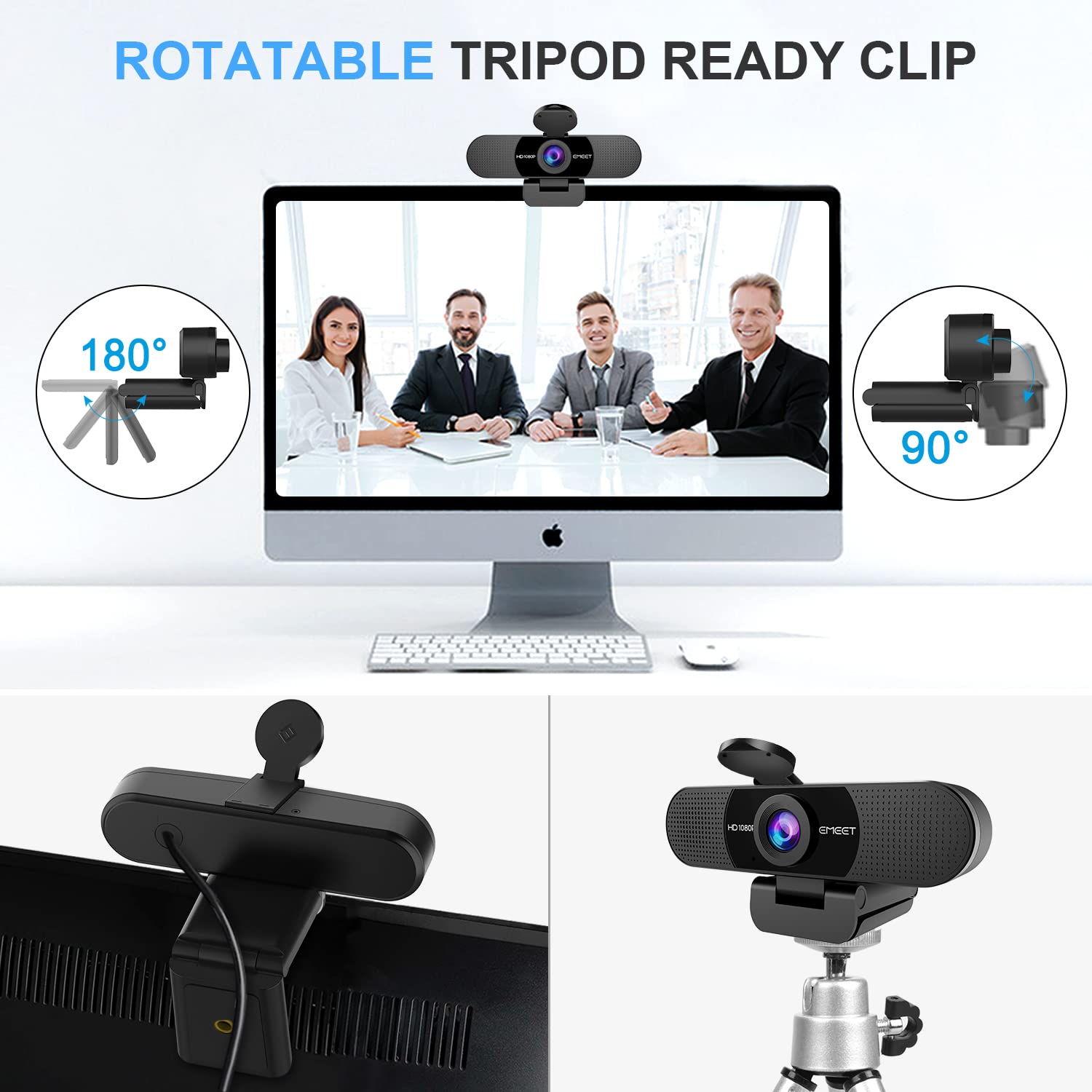 EMEET 1080P Webcam with Microphone, C960 Web Camera, 2 Mics, 90° FOV, USB Type-A & A-to-C Adapter, Plug&Play Computer Camera for Online Calling/Conferencing, Zoom/Teams/Facetime/YouTube, 2025 Version