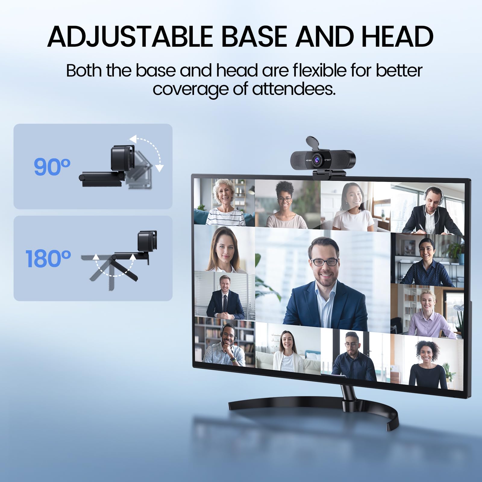 EMEET 1080P Webcam with Microphone, C960 Web Camera, 2 Mics, 90° FOV, USB Type-A & A-to-C Adapter, Plug&Play Computer Camera for Online Calling/Conferencing, Zoom/Teams/Facetime/YouTube, 2025 Version