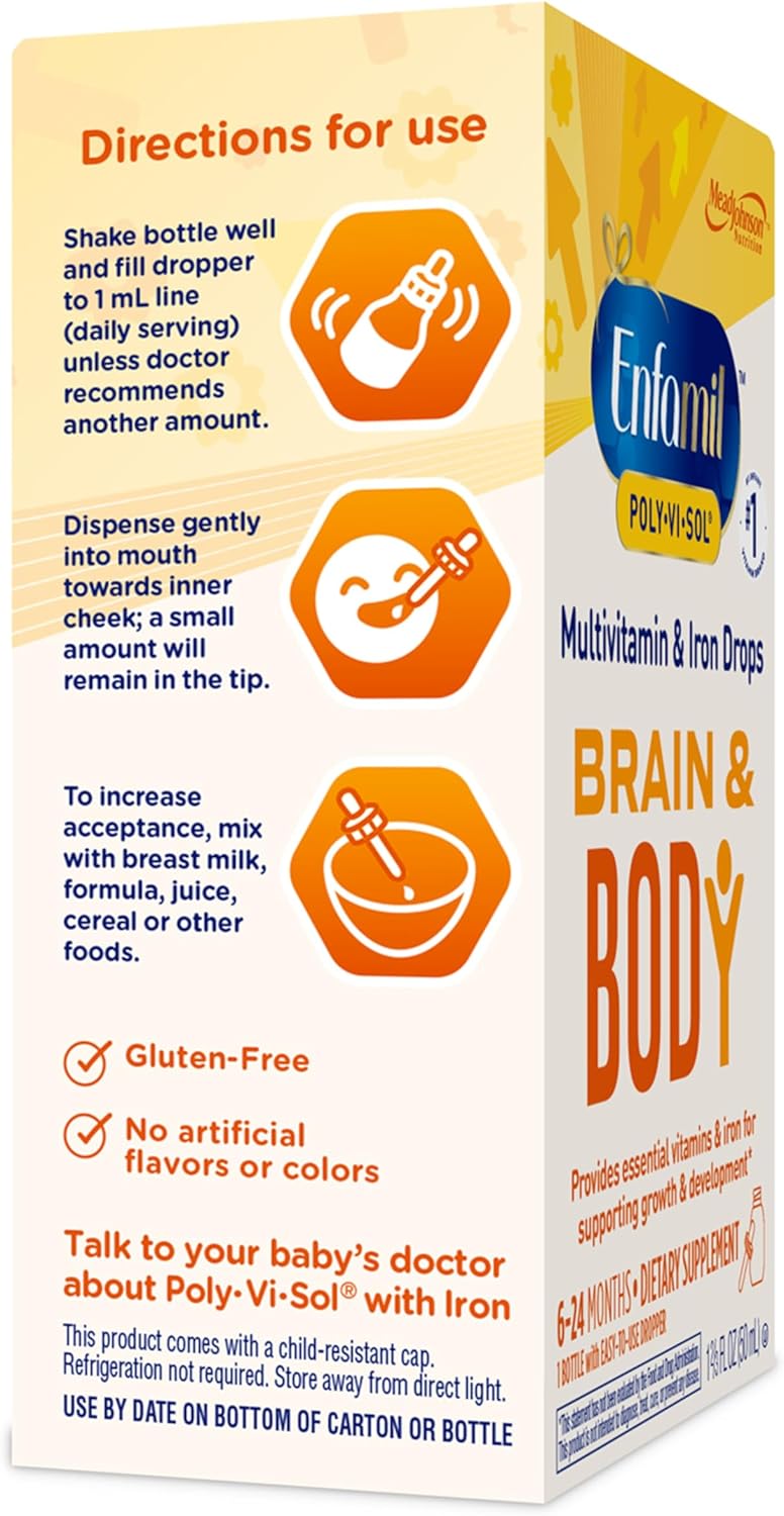 Enfamil Poly-Vi-Sol with Iron Liquid Multivitamin Drops, Supports Growth & Development*, 50mL Bottle