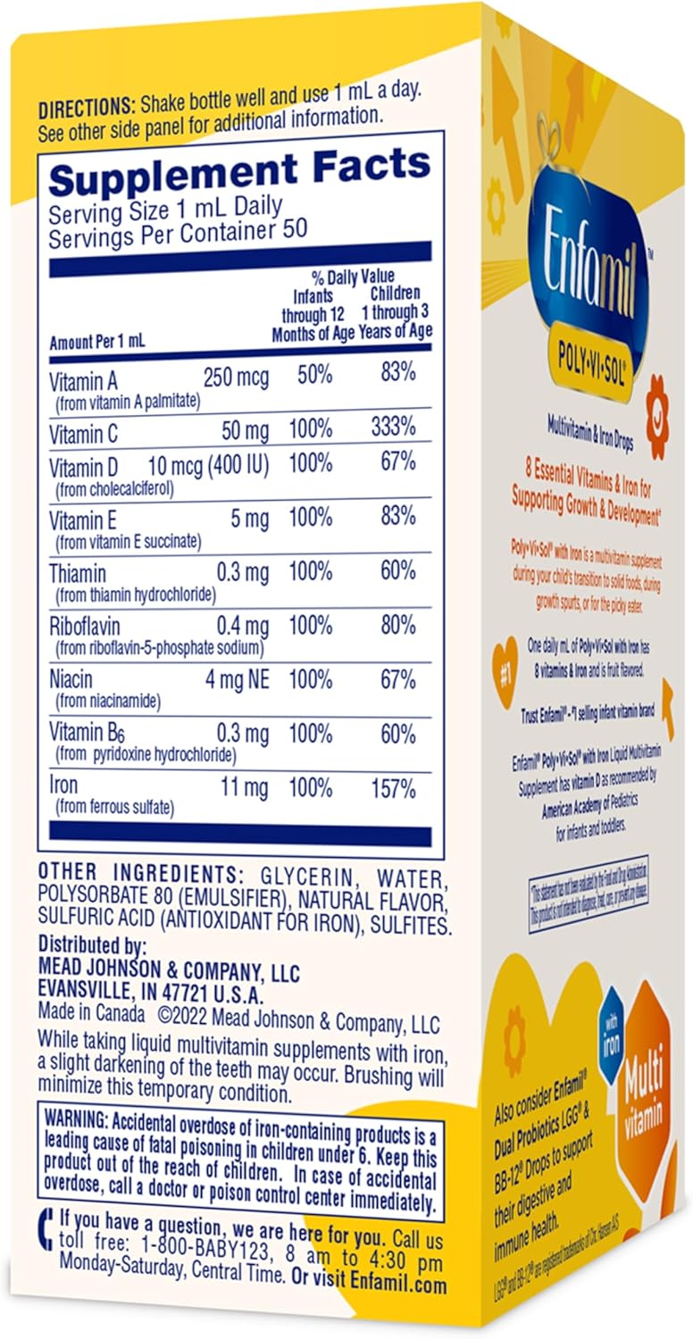 Enfamil Poly-Vi-Sol with Iron Liquid Multivitamin Drops, Supports Growth & Development*, 50mL Bottle