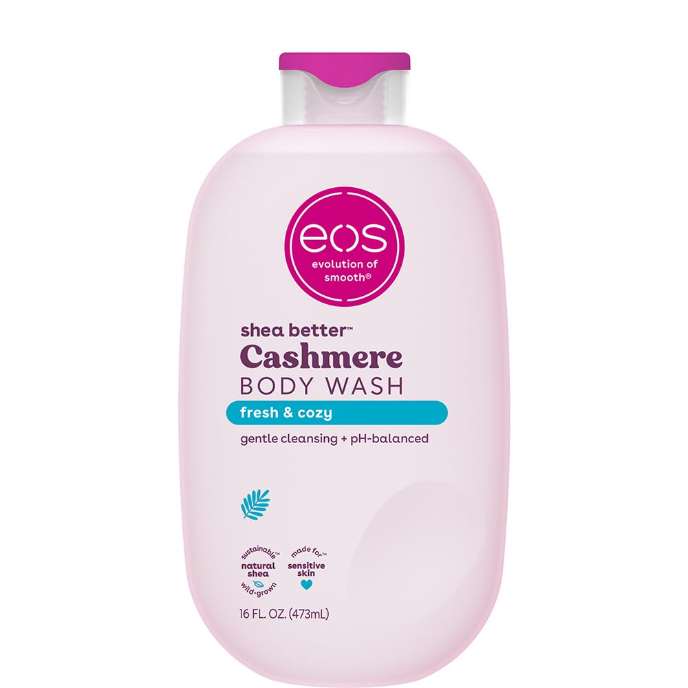 eos Shea Better Cashmere Body Wash, Vanilla Cashmere, Moisturizing, pH Balanced Body Wash, Creamy Gel Formula, Paraben & Phthalate Free, Sensitive Skin, 16 fl oz