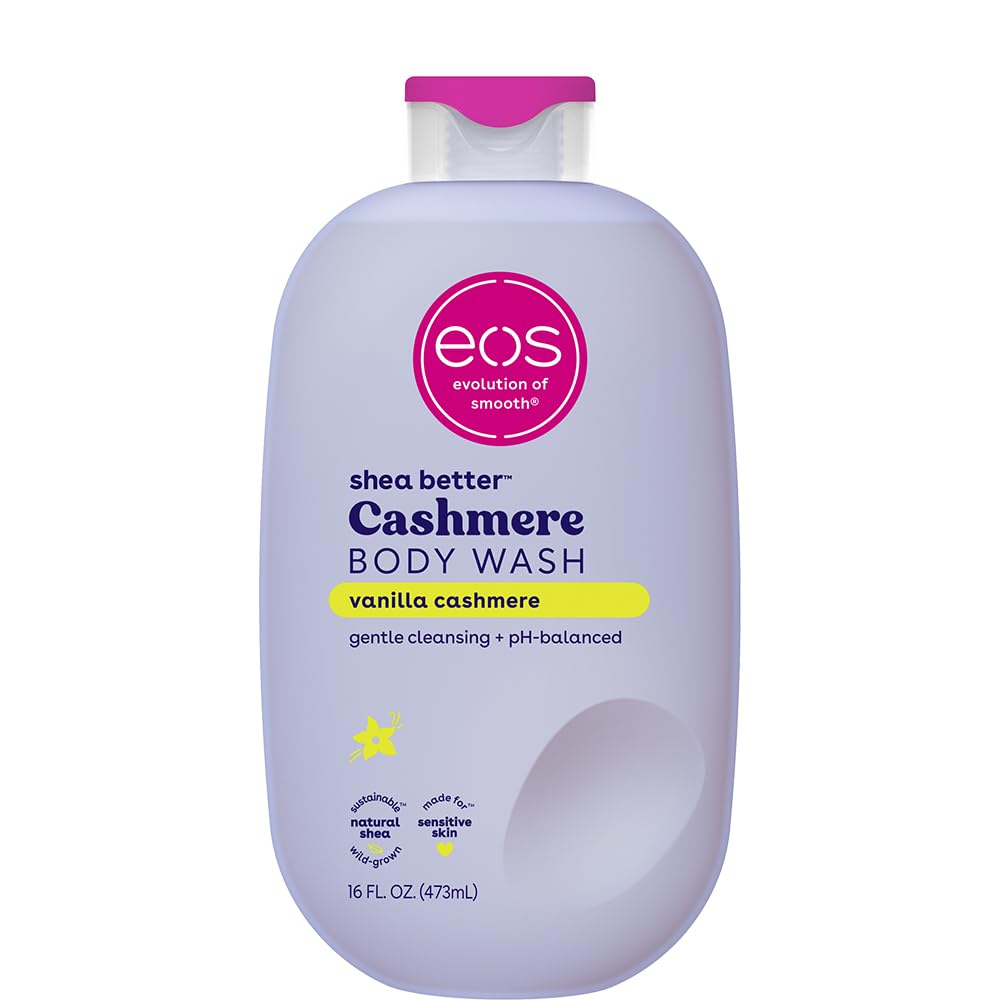 eos Shea Better Cashmere Body Wash, Vanilla Cashmere, Moisturizing, pH Balanced Body Wash, Creamy Gel Formula, Paraben & Phthalate Free, Sensitive Skin, 16 fl oz