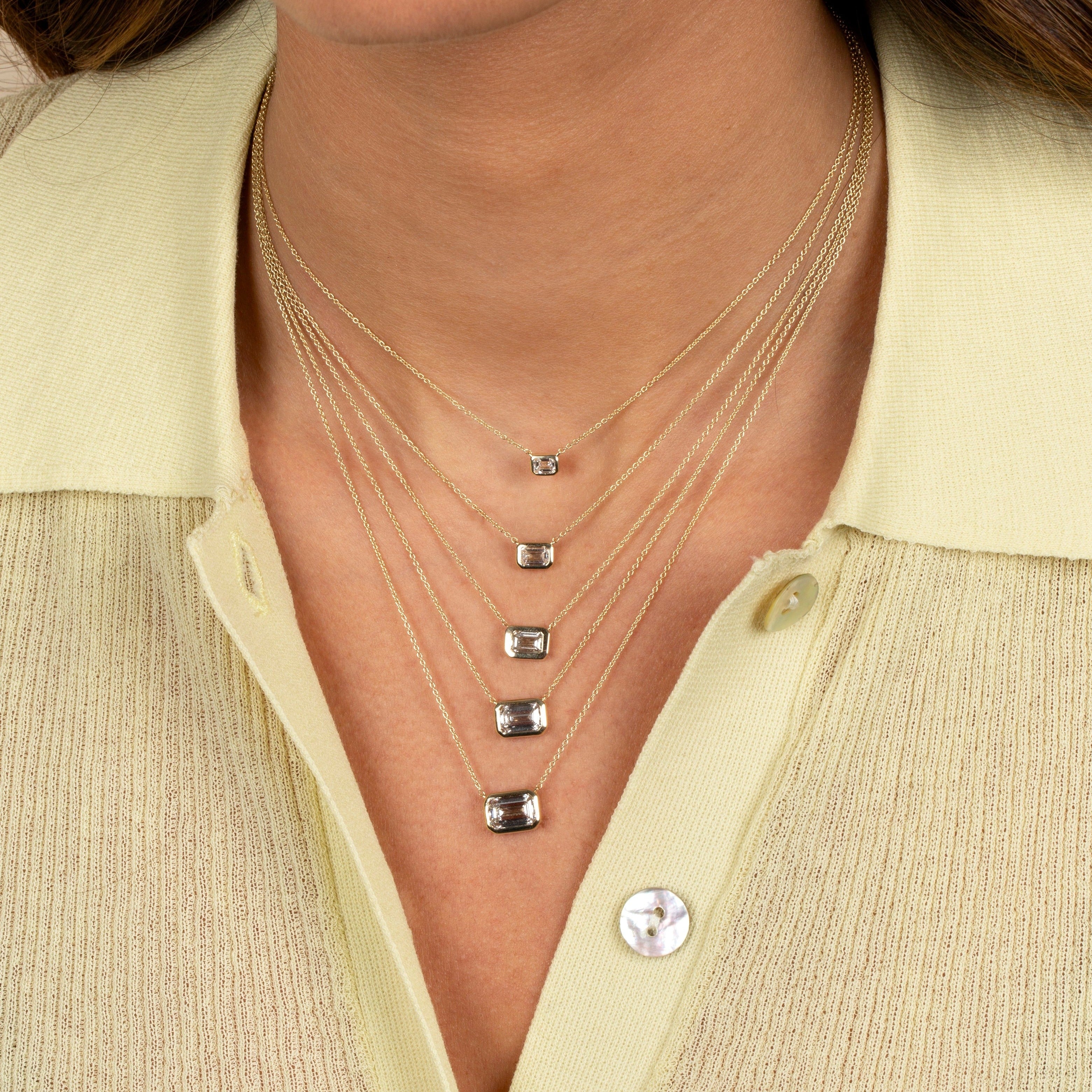  Lab Grown Diamond Emerald Bezel Necklace 14K - Adina's Jewels