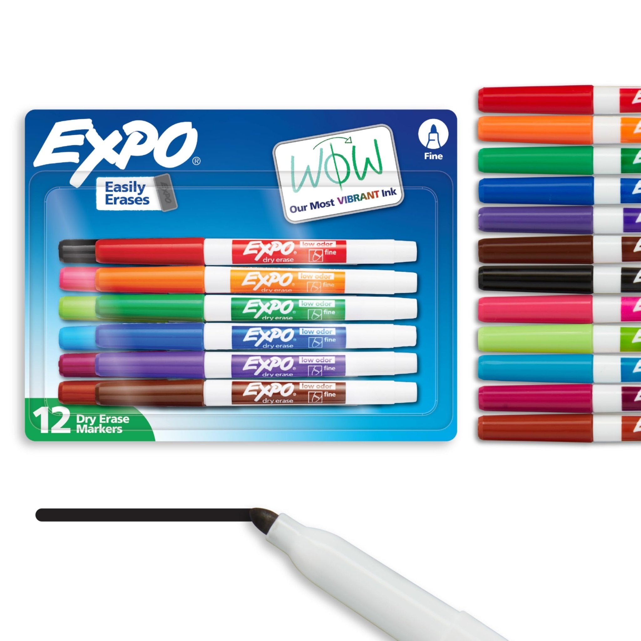 EXPO Dry Erase Markers, Low Odor Ink, Black, Fine Tip, 4 Count - Easily Erases, Vibrant Ink, Ideal for Classroom, Back to School Supplies, Teachers, Office, Whiteboard & Home