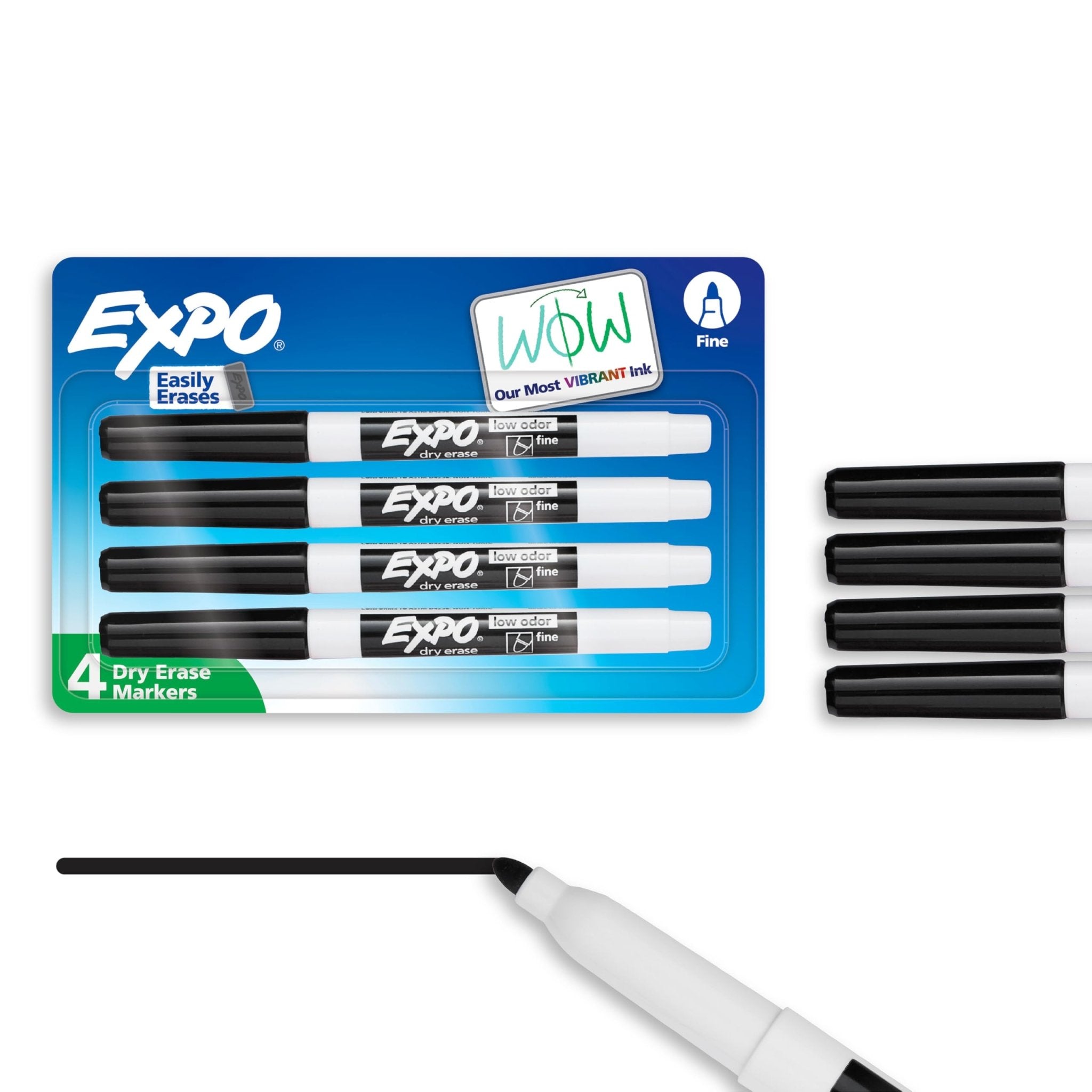 EXPO Dry Erase Markers, Low Odor Ink, Black, Fine Tip, 4 Count - Easily Erases, Vibrant Ink, Ideal for Classroom, Back to School Supplies, Teachers, Office, Whiteboard & Home
