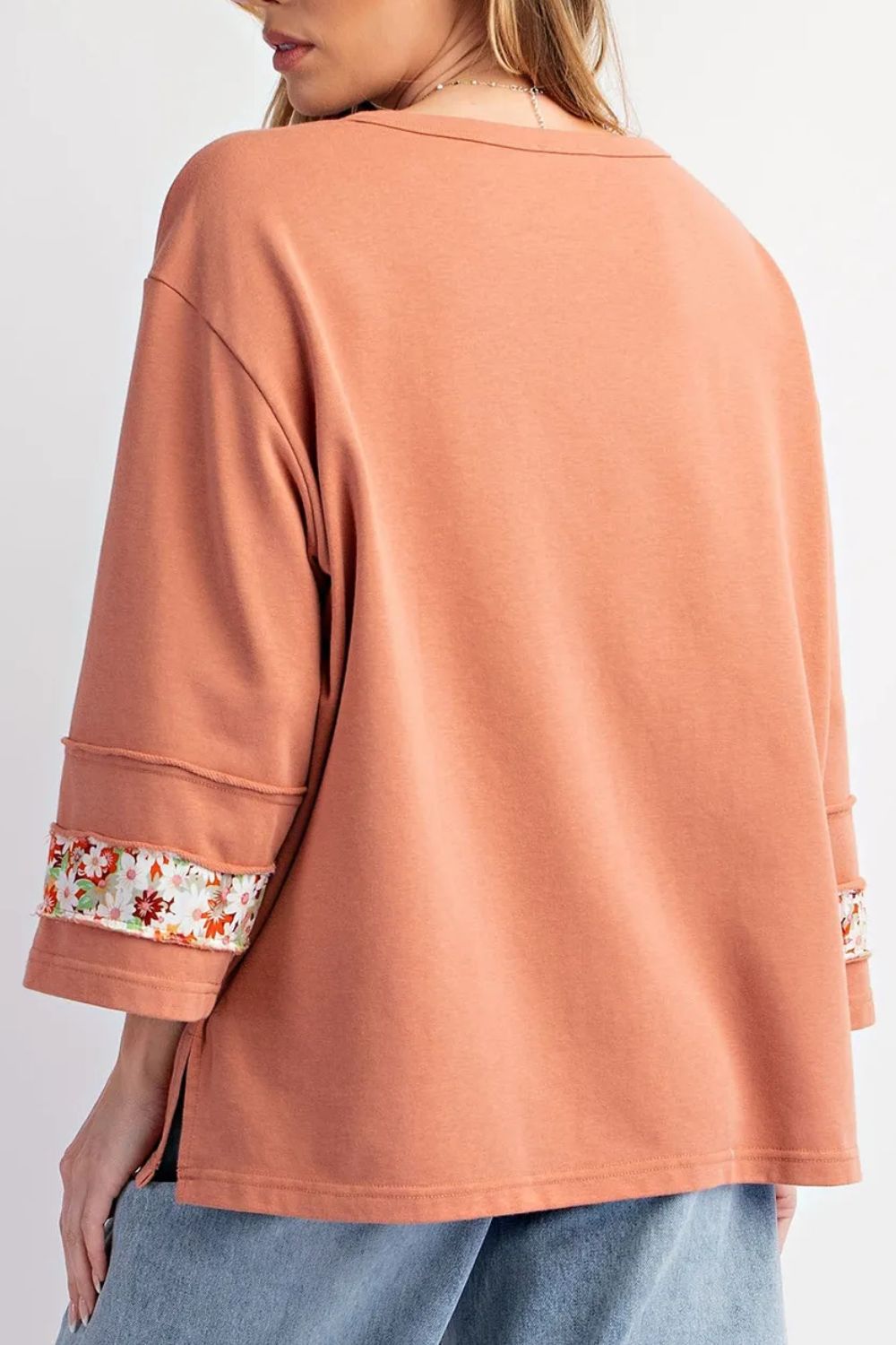 Exposed Seam Slit Floral Round Neck Blouse For women all sizes