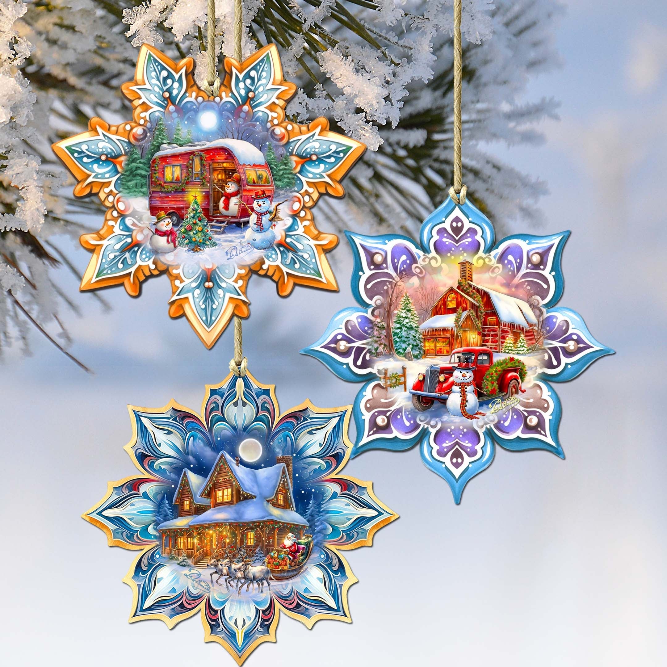 Waiting for Christmas Snowflake Wooden Ornaments Set of 3 by G. Debrekht - Christmas Decor - 8090150-S3