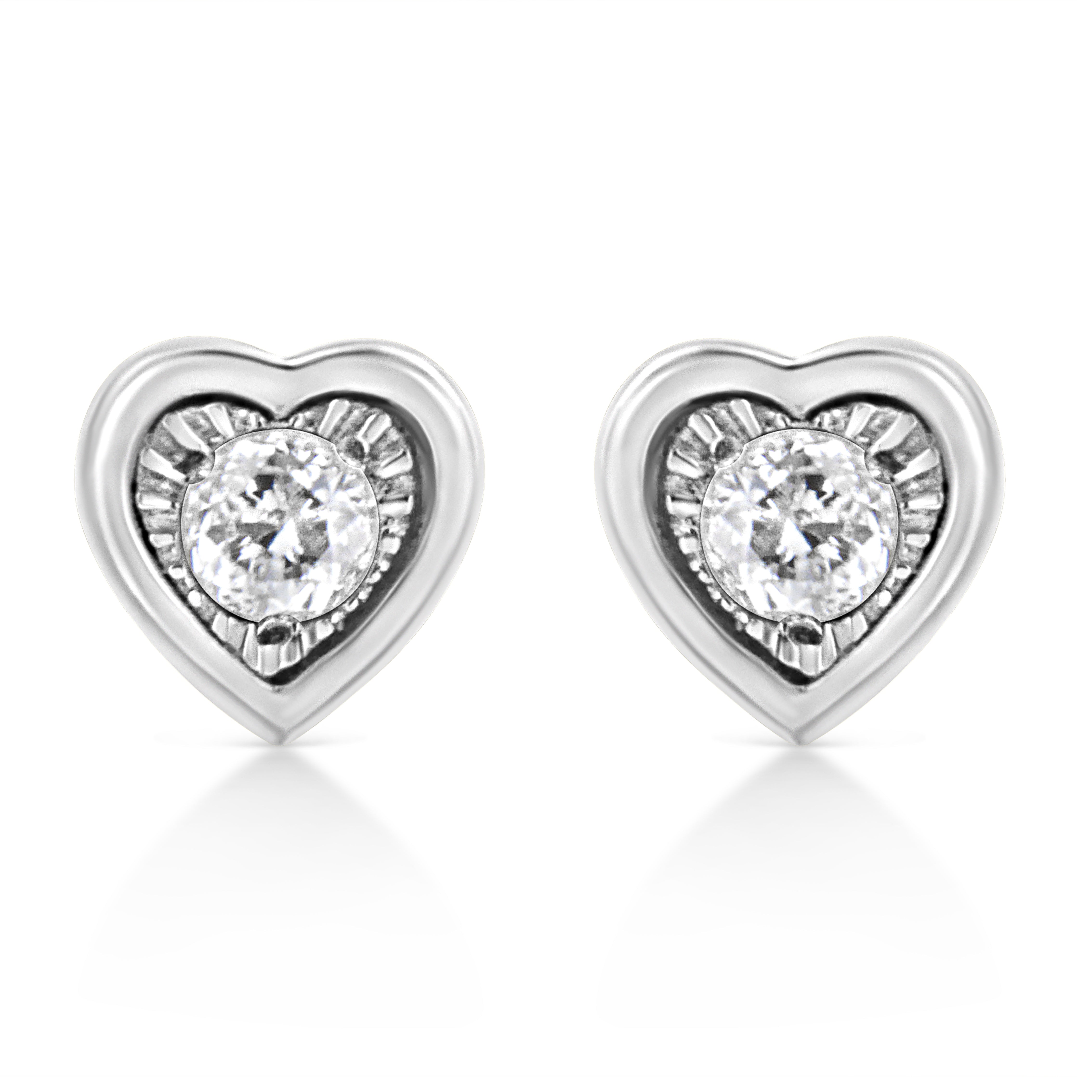 .925 Sterling Silver 1/10 Cttw Miracle-Set Diamond Heart Shape Stud Earrings (I-J Color, I2-I3 Clarity)