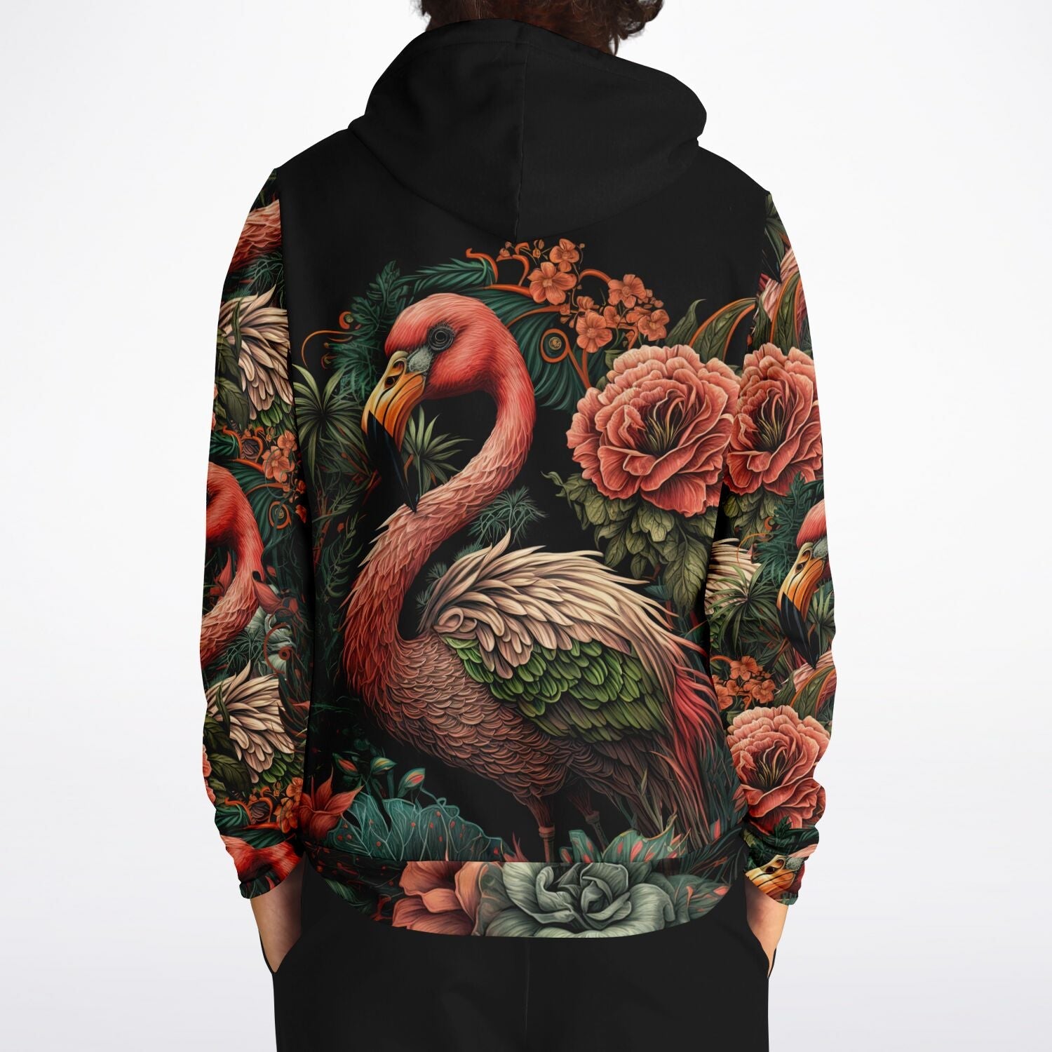 Flamingo Black Elegant Floral Hoodie
