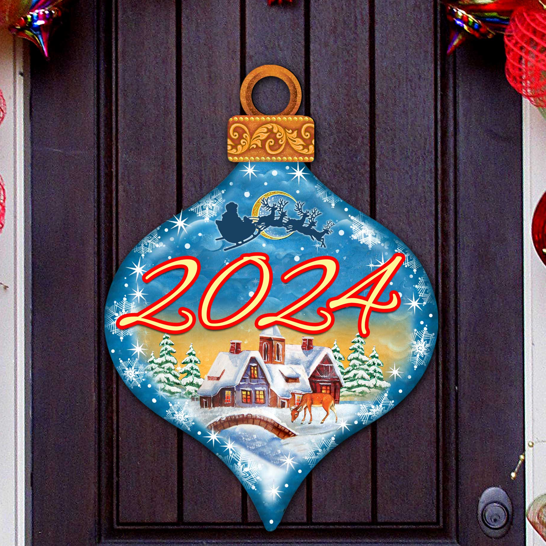 2024 Dated Christmas Village Door Decor by G. Debrekht - Christmas Santa and Snowman Decor - 8112182H-D24