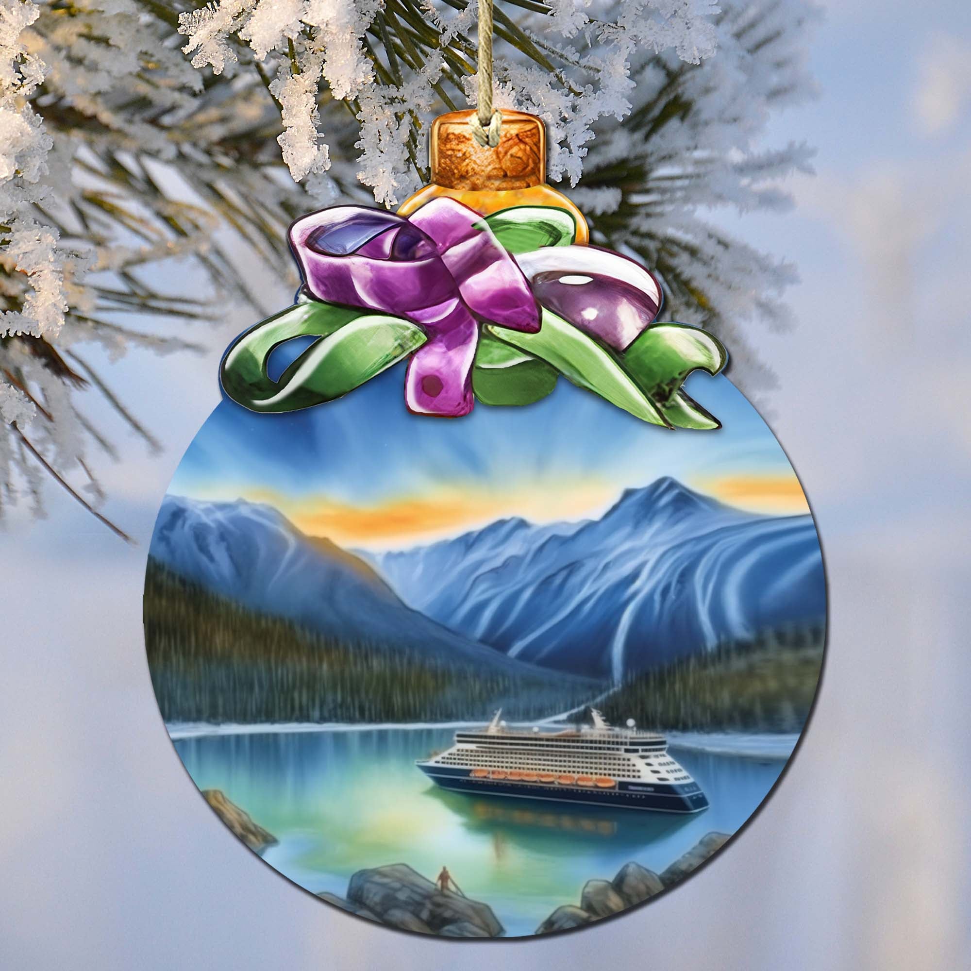 Cruising Alaska's Mountains Wooden Ornaments by G.Debrekht - Wildlife Holiday Decor - 870031