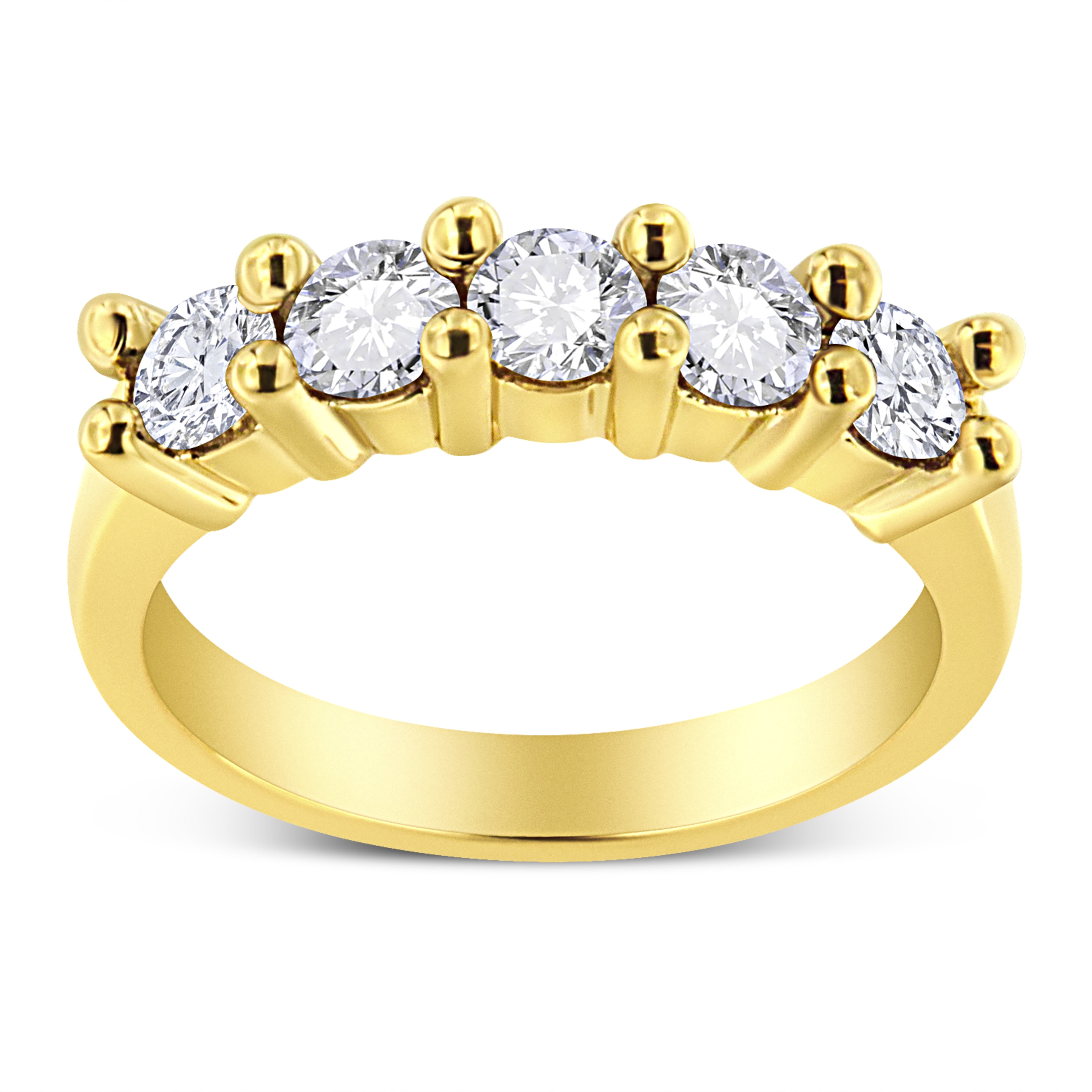 14K Yellow Gold Plated .925 Sterling Silver 1.0 Cttw Shared Prong-Set Round Diamond 5 Stone Band Ring (J-K Color, I1-I2 Clarity) - Size 8