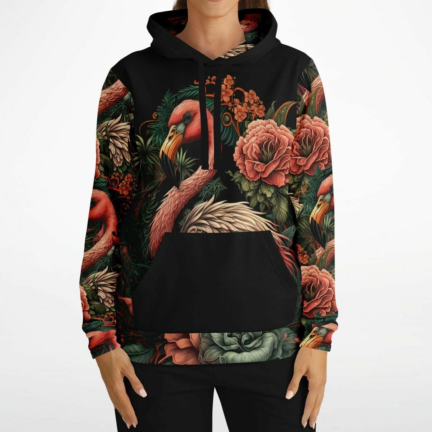 Flamingo Black Elegant Floral Hoodie