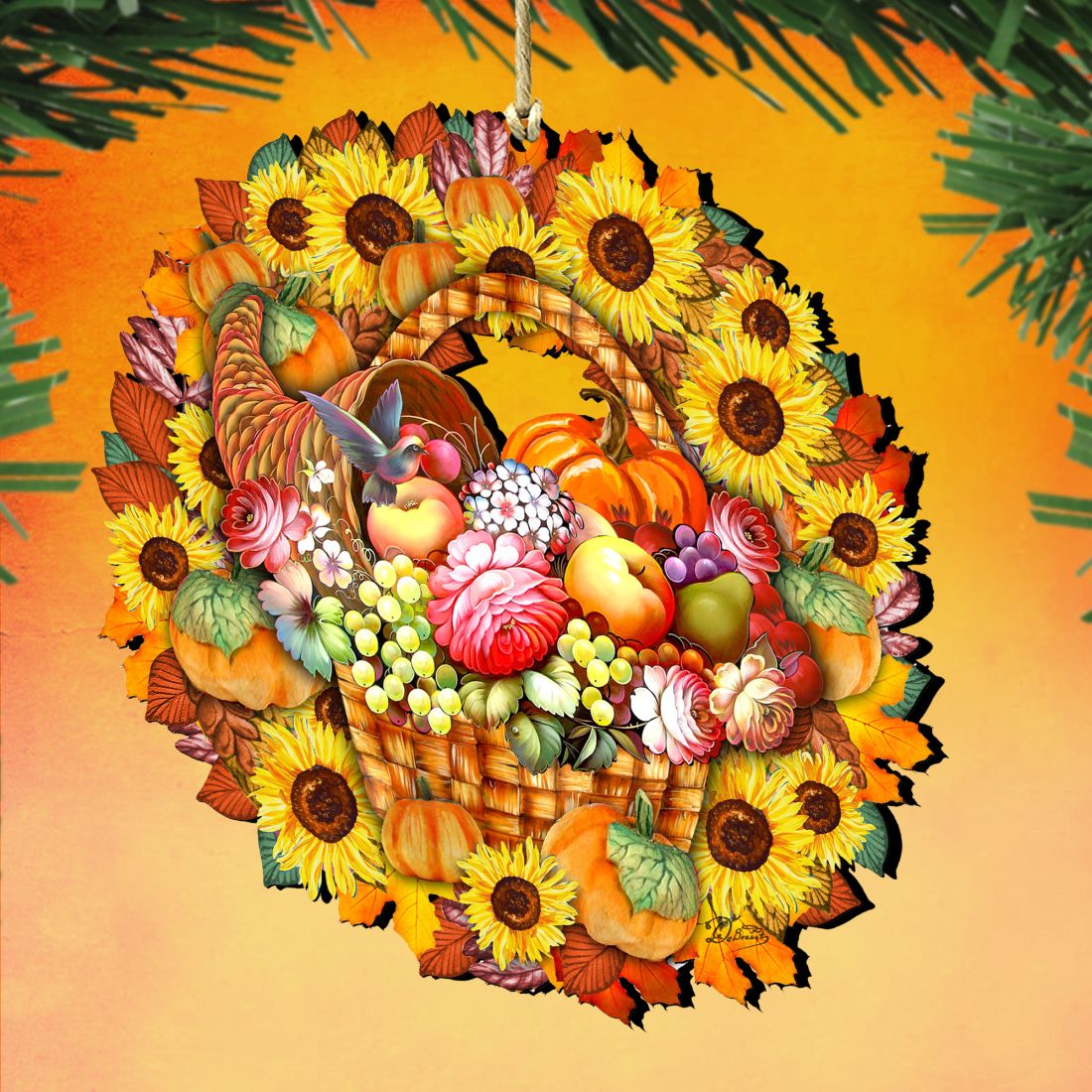 Flower Fall Wreath Wooden Ornaments by G. DeBrekht - Thanksgiving Halloween Decor - 8185305-5