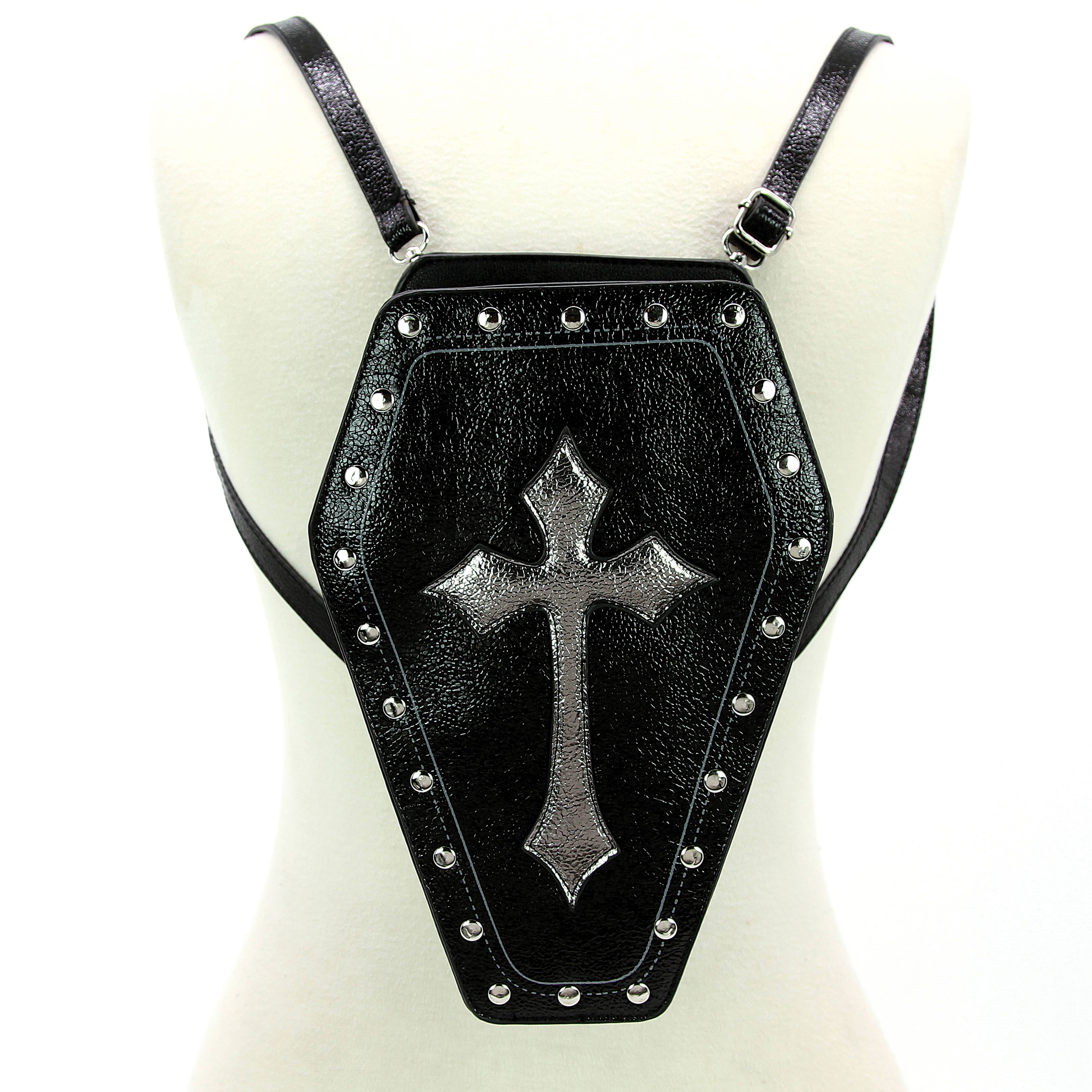 Metallic Cross Coffin Shaped Convertible Backpack Bag