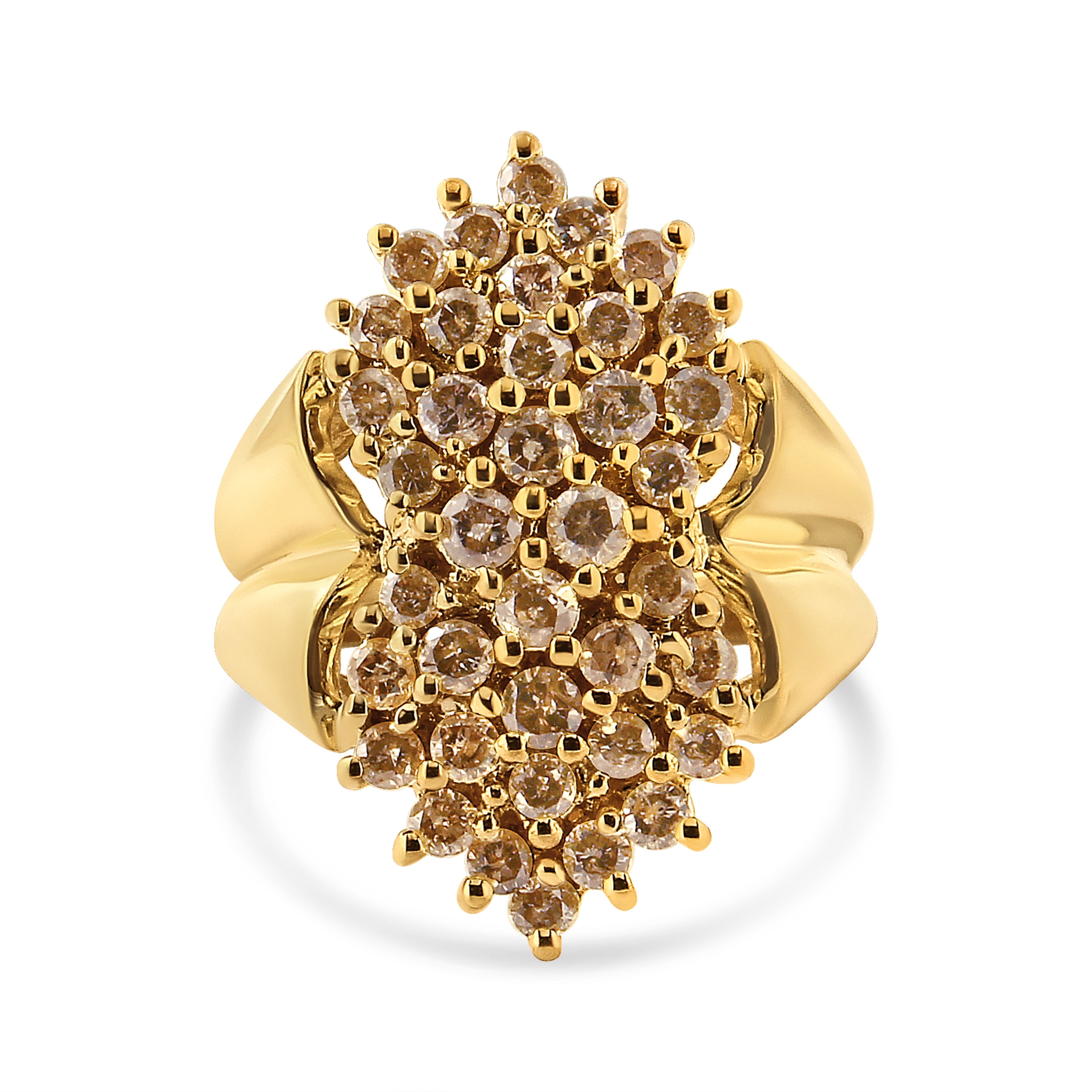 14K Yellow Gold Plated .925 Sterling Silver 1 1/2 Cttw Diamond Cluster Ring (Champagne Color, I2-I3 Clarity) - Size 9
