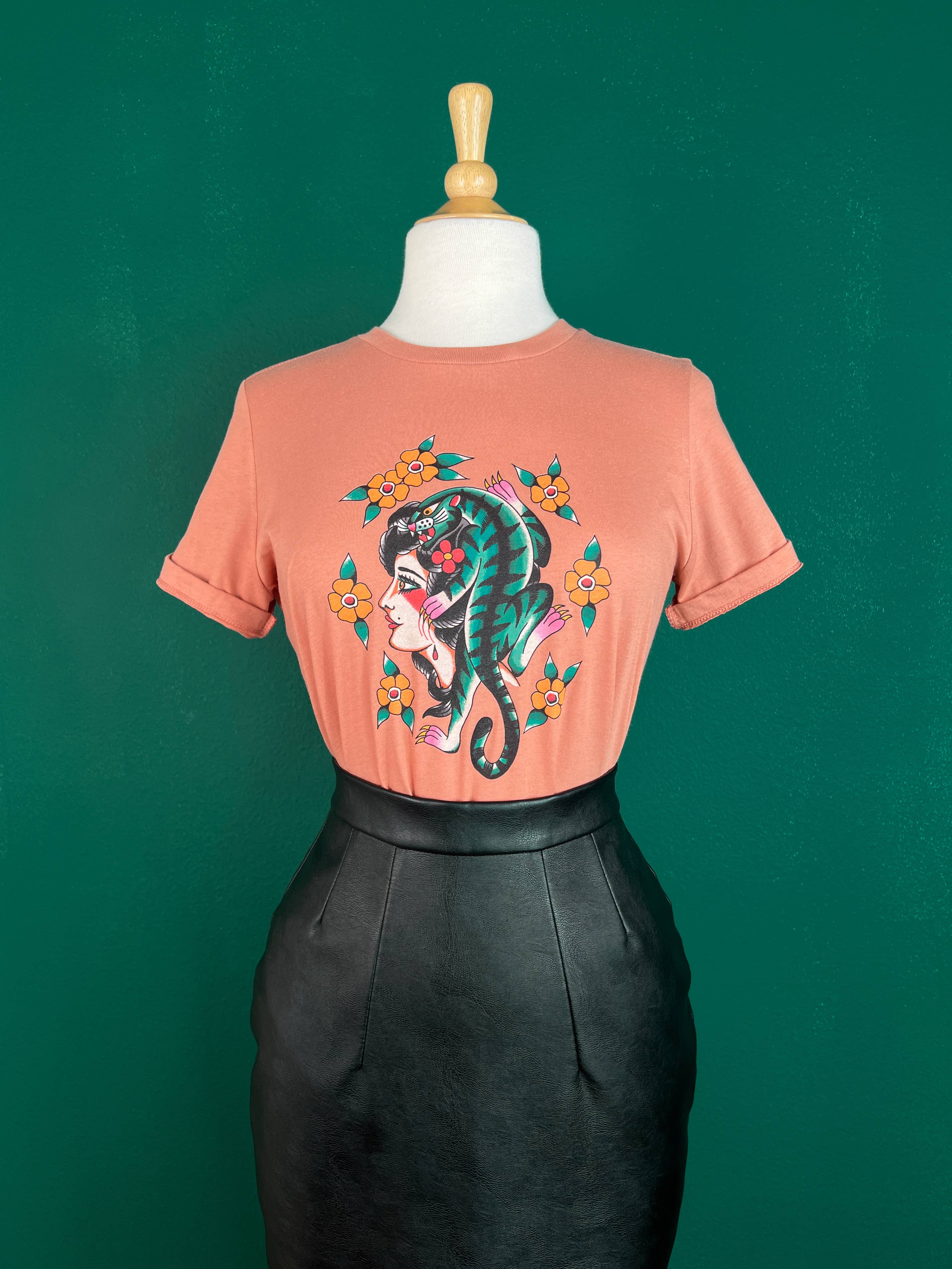 The Blue Tiger Lady Relaxed Tee in Terracotta Pink- SMALL